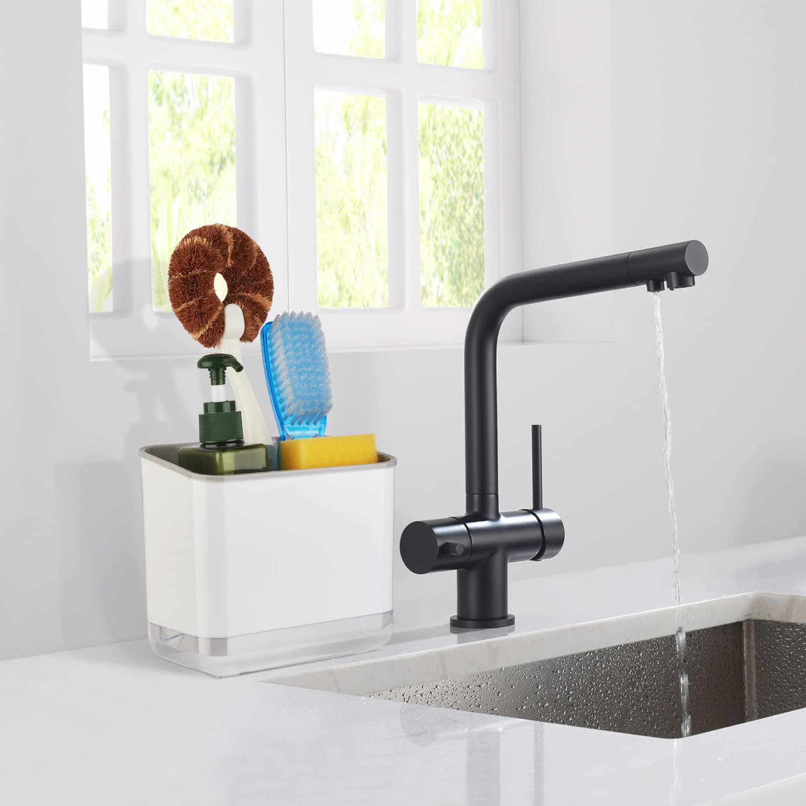 Redcall Kitchen Sink Caddy Organizer Counter,Dish Sponge Holder And Brush Holder With Drip Tray,Plastic Sinkware Caddy,Bathroom