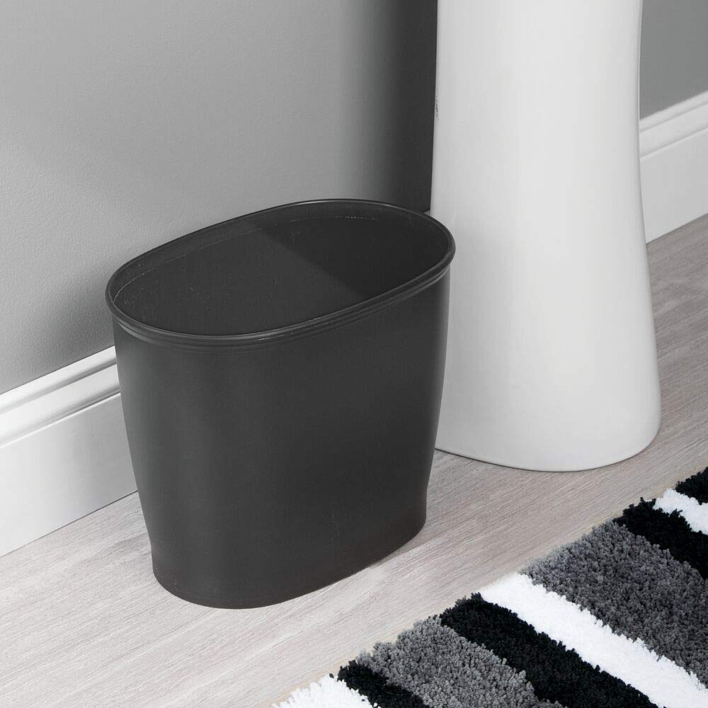 Mdesign Oval Shatter-Resistant Plastic Trash Can, 8.5 Liters, Black, 12'' X 8'' X 10''