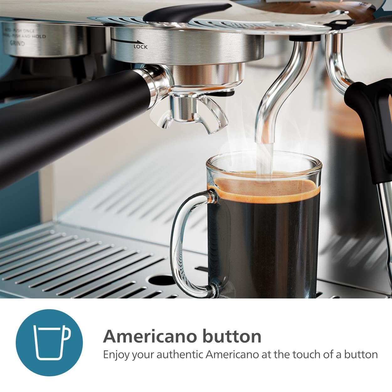 Philips Barista Brew Semi Automatic Espresso Machine - Single & Double Espresso + Americano Button, 250G Bean Container + Grinde