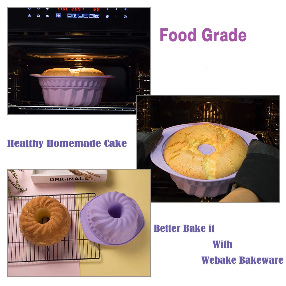 Webake Silicone Fluted Tube Pan Non-Stick Kugelhopf Cake 9 Inch Silicone Baking Mold - Violet