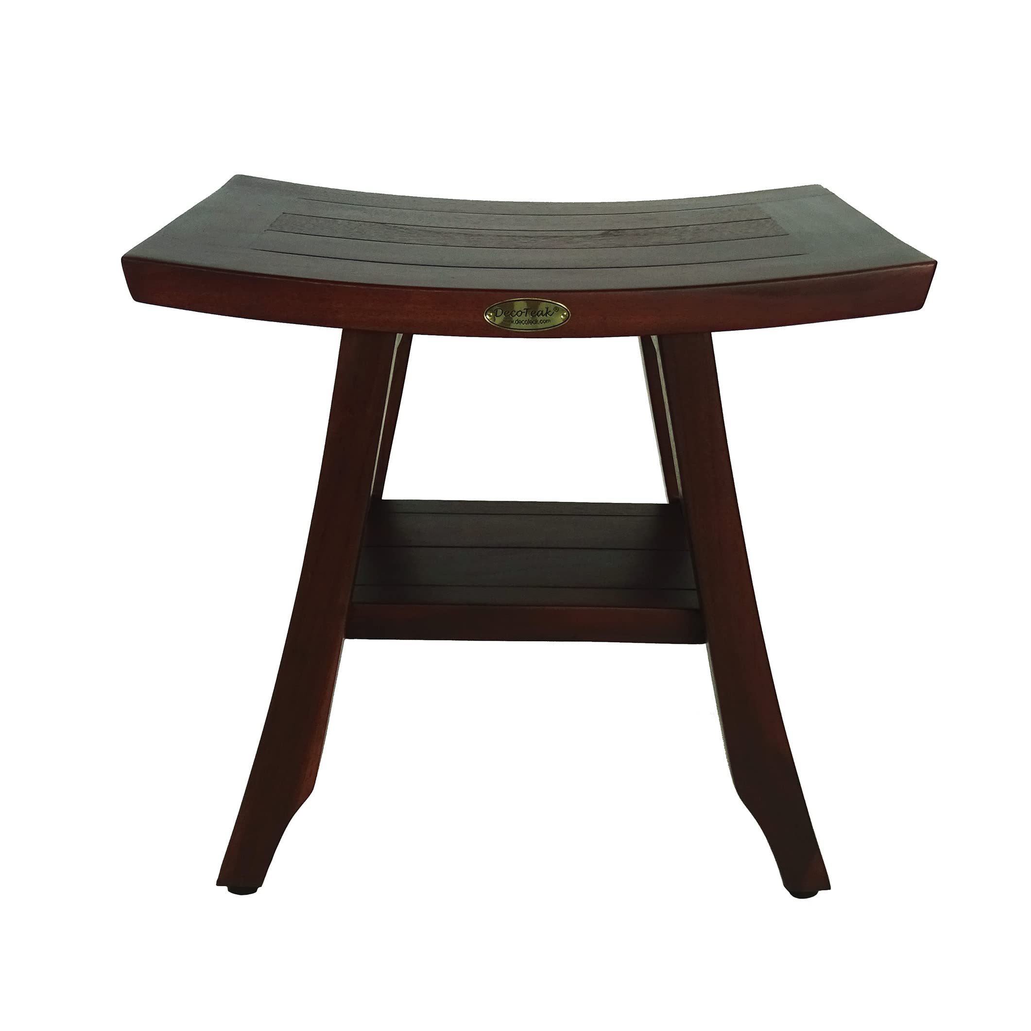 Decoteak Satori 18 Inch Shaving Waterproof Teak Wood Shower Bench Stool Seat Chair For Inside Shower Provides Safety, Storage, A