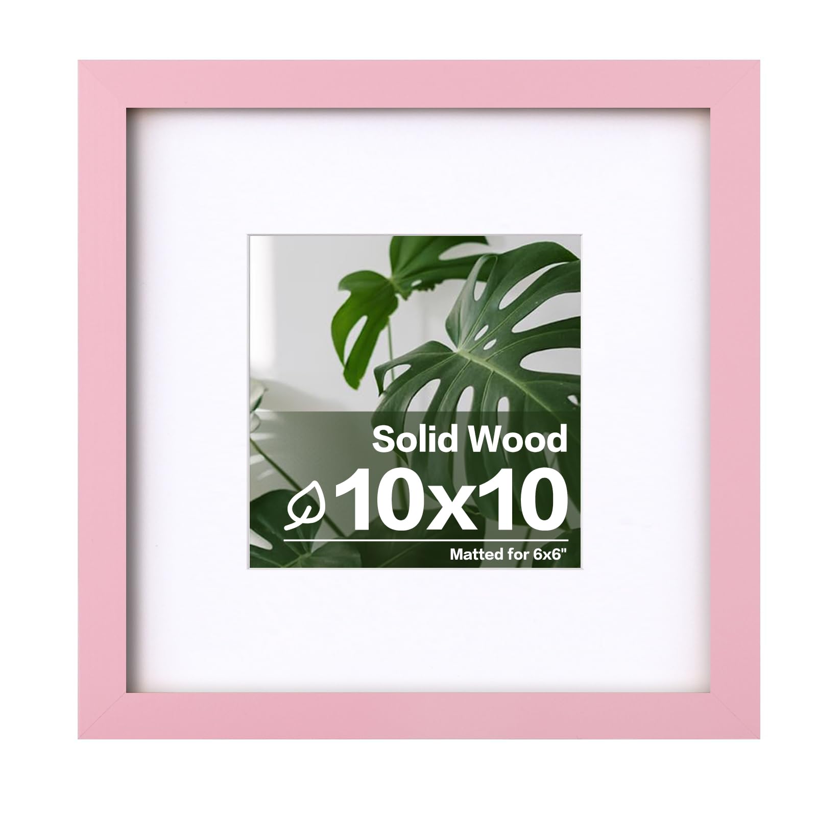 Egofine 10X10 Picture Frame Pink, Made Of Solid Wood With Hd Plexiglass For Pictures 6X6 With Mat Or 10X10 Without Mat, Tabletop