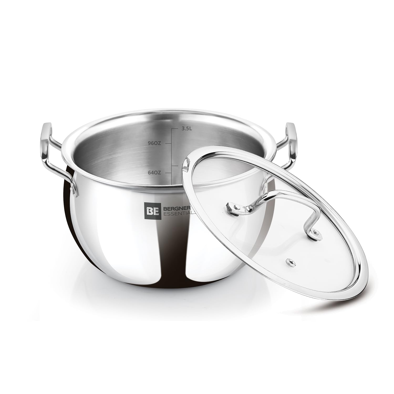Bergner Be Essentials Triply Stainless Steel 18 Cm (3.2 L) Rice Handi With Glass Lid, Medium Size Rice Handi, Even Heat Distribu