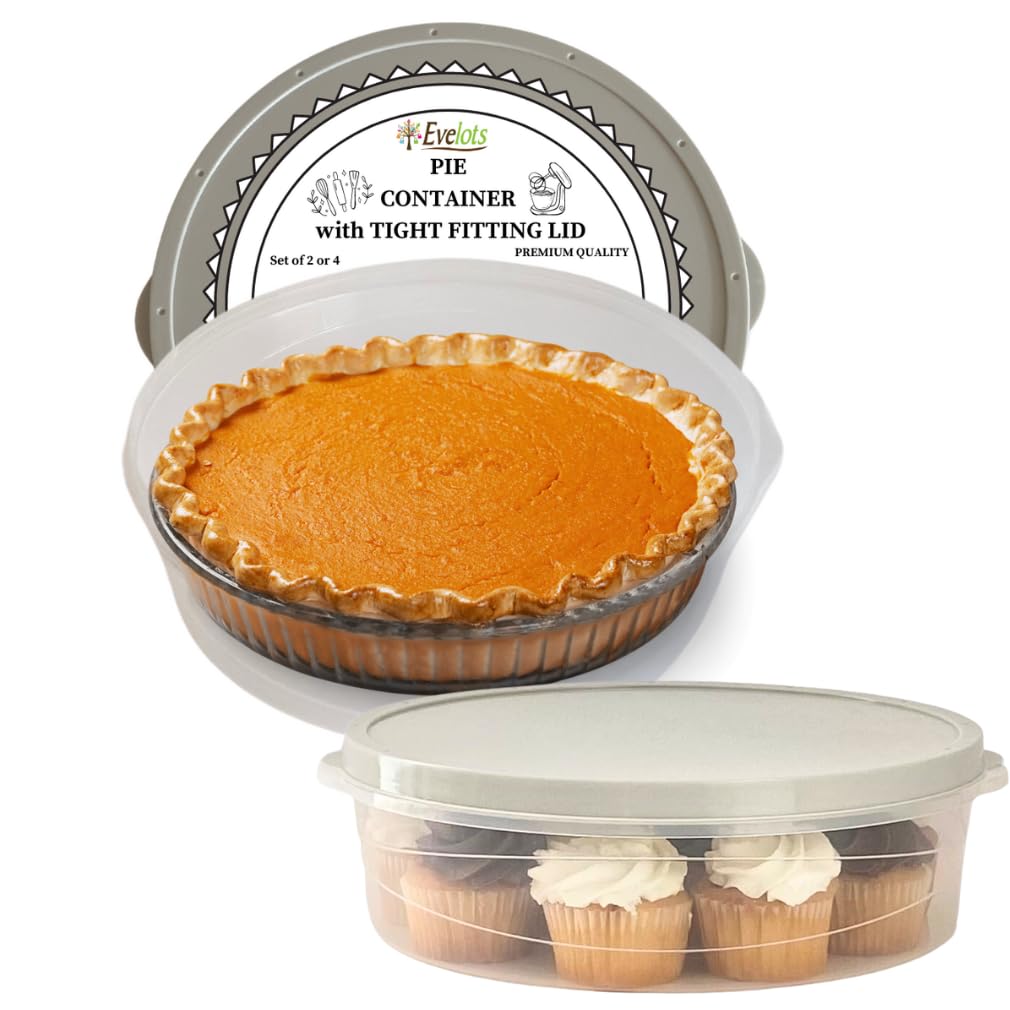 Evelots Pie Container, Keeper - 4 Pack - Cake, Muffin, Cupcake, Tortilla, Pizza Storage Carrier - 10 Inch Airtight With Lid - Cl