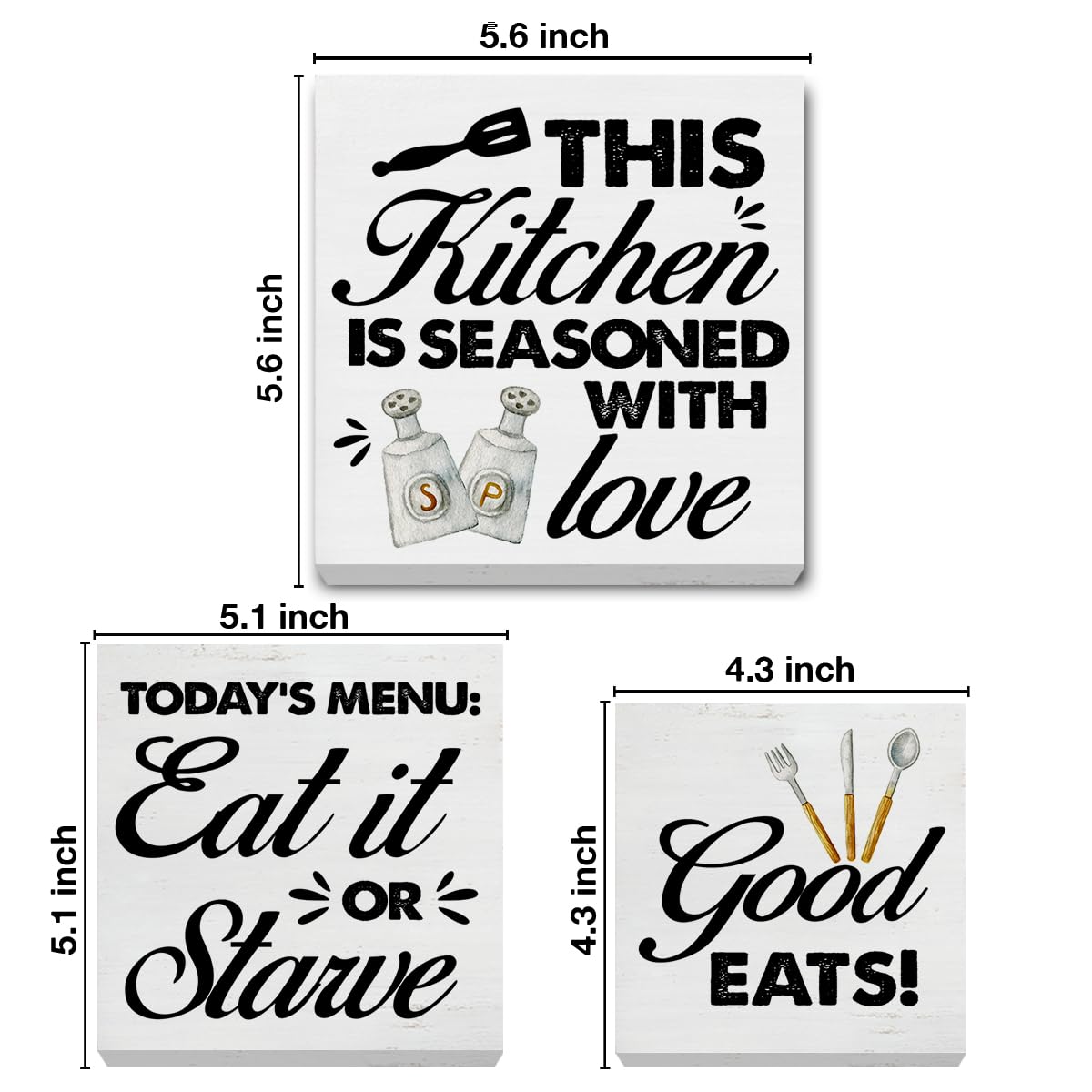 Qlnuk Kitchen Wood Signs Home Decor Funny Kitchen Wooden Blocks Signs for Tiered Tray Table Desk Shelf Decor Set of 3