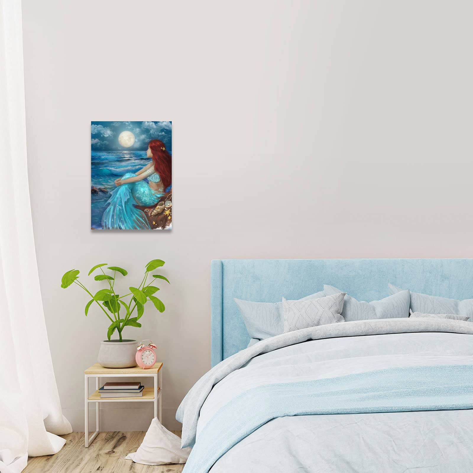 Girl Wall Decorations Blue Ocean Wall Art Bedroom Decor For Women Moon Night Wall Painting Shell Canvas Prints Size 12''X 16''