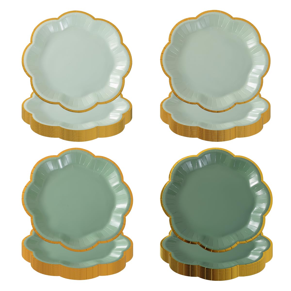 zjdbset 48 Pcs Sage Green Paper Plates Disposable Gradient Green Dessert Paper Plate Gold Foil Scalloped Edge Disposable Cake Pl