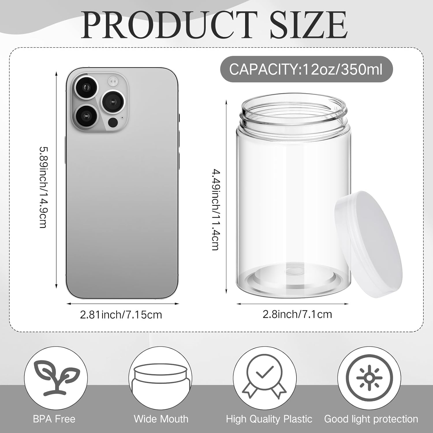 Patelai 16 Pack 12 Oz Empty Slime Container Jars With Lids Round Clear Plastic Jars Wide Mouth Refillable Storage Organizer For