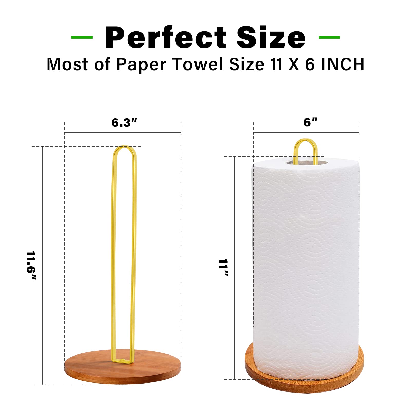 Tonlea Wooden Paper Towel Holder Countertop, Kitchen-Towel-Holder Freestanding With Non-Slip Base For Bathroom