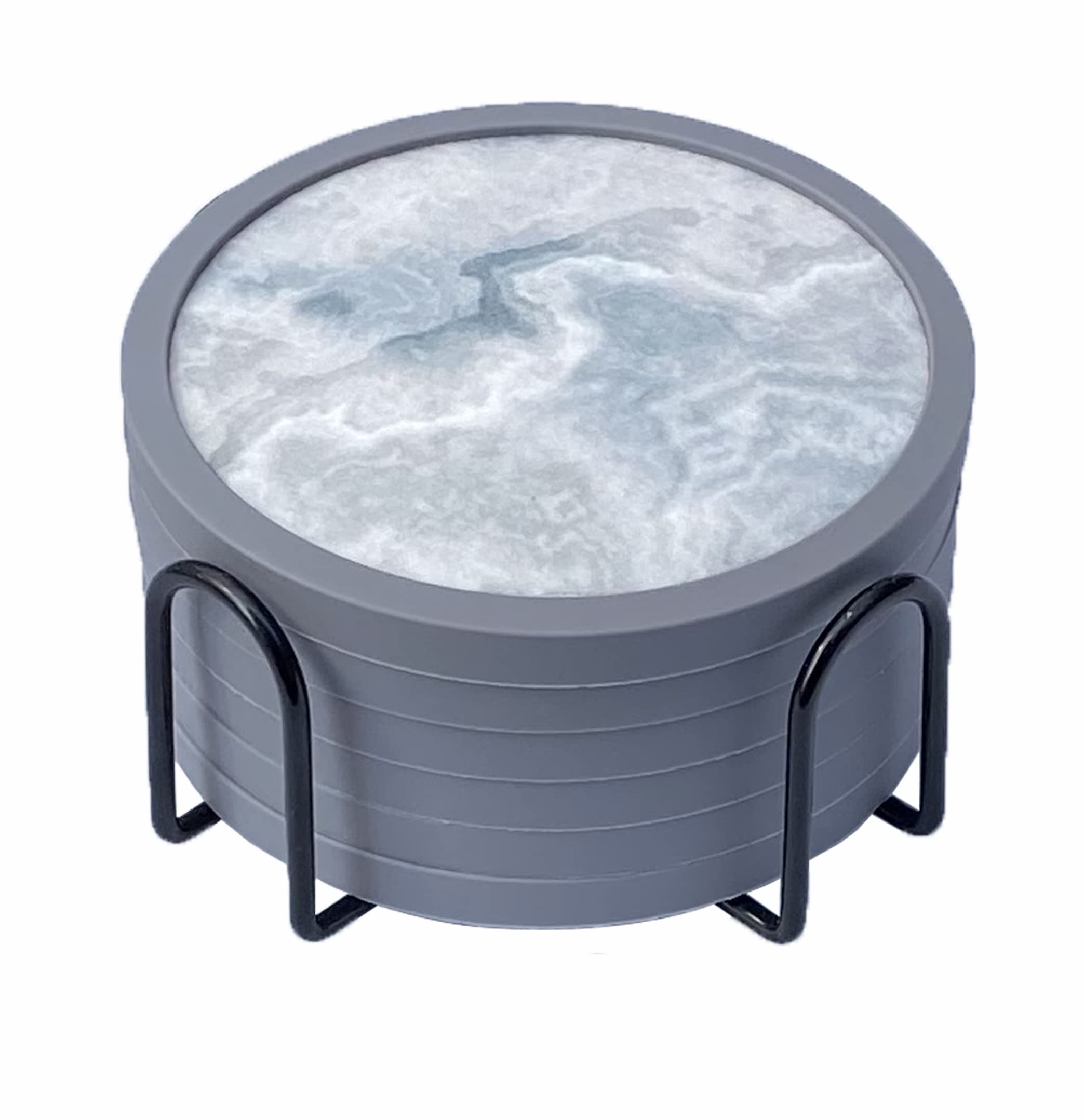 Absorbent Coasters For Drinks With Holder - 6Packs, Silicone Coasters With Soft Felt Insert (4.3 Inch Coasters With 4.5 Inch Hol