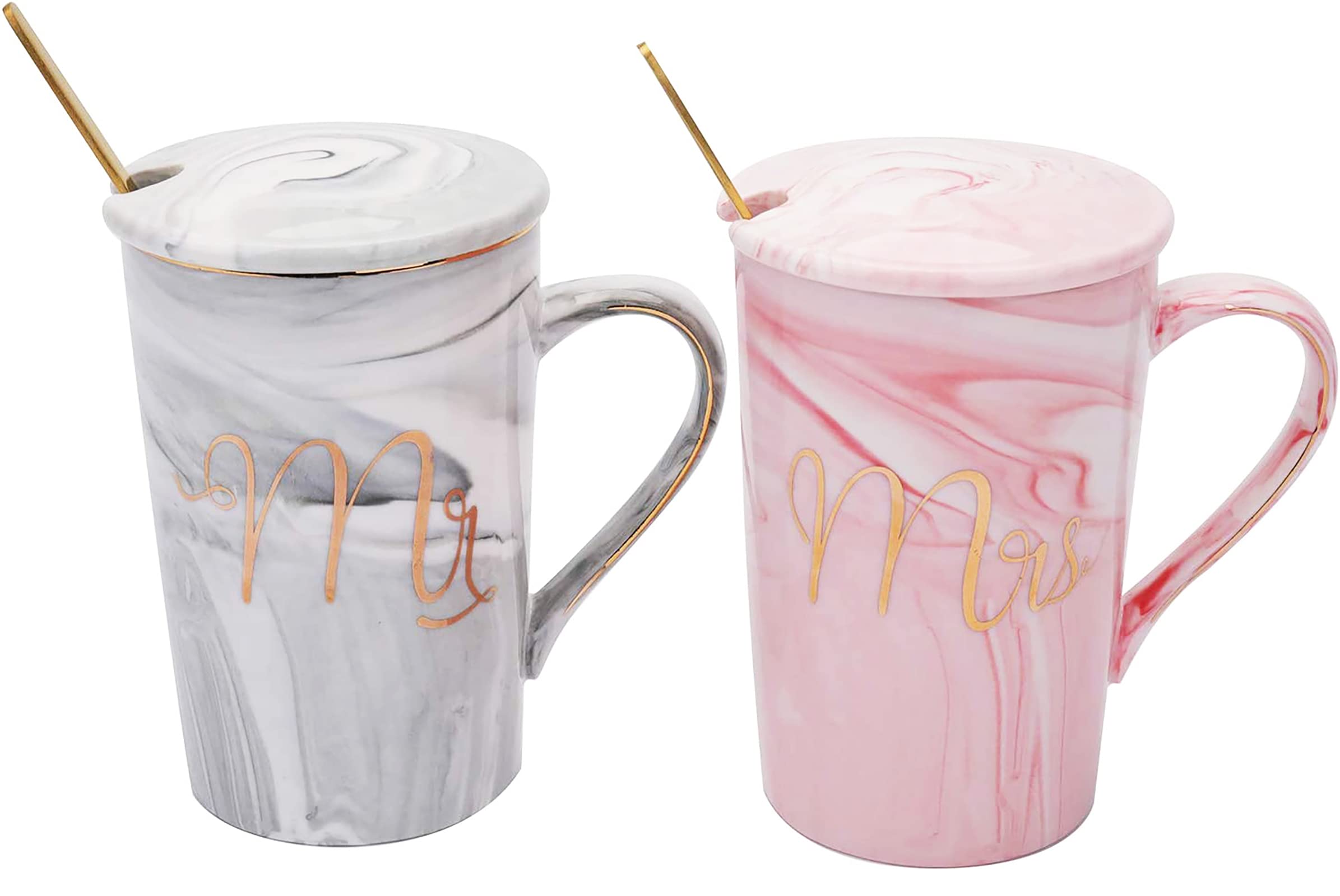 Yesland 13.5 Oz Mr And Mrs Coffee Mugs, Wedding Gifts For Couple/Bride And Groom, Ceramic Marble Cups For Bridal Shower Engageme
