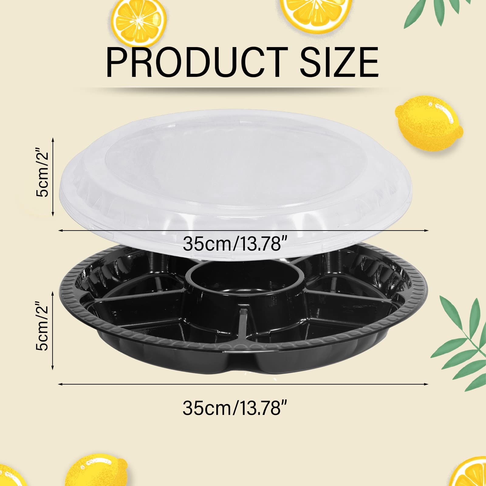 10 Pcs Round Plastic Appetizer Tray With Lid Divided Serving Tray, Disposable Food Storage Containers , Kids Snack, Fruit Platte