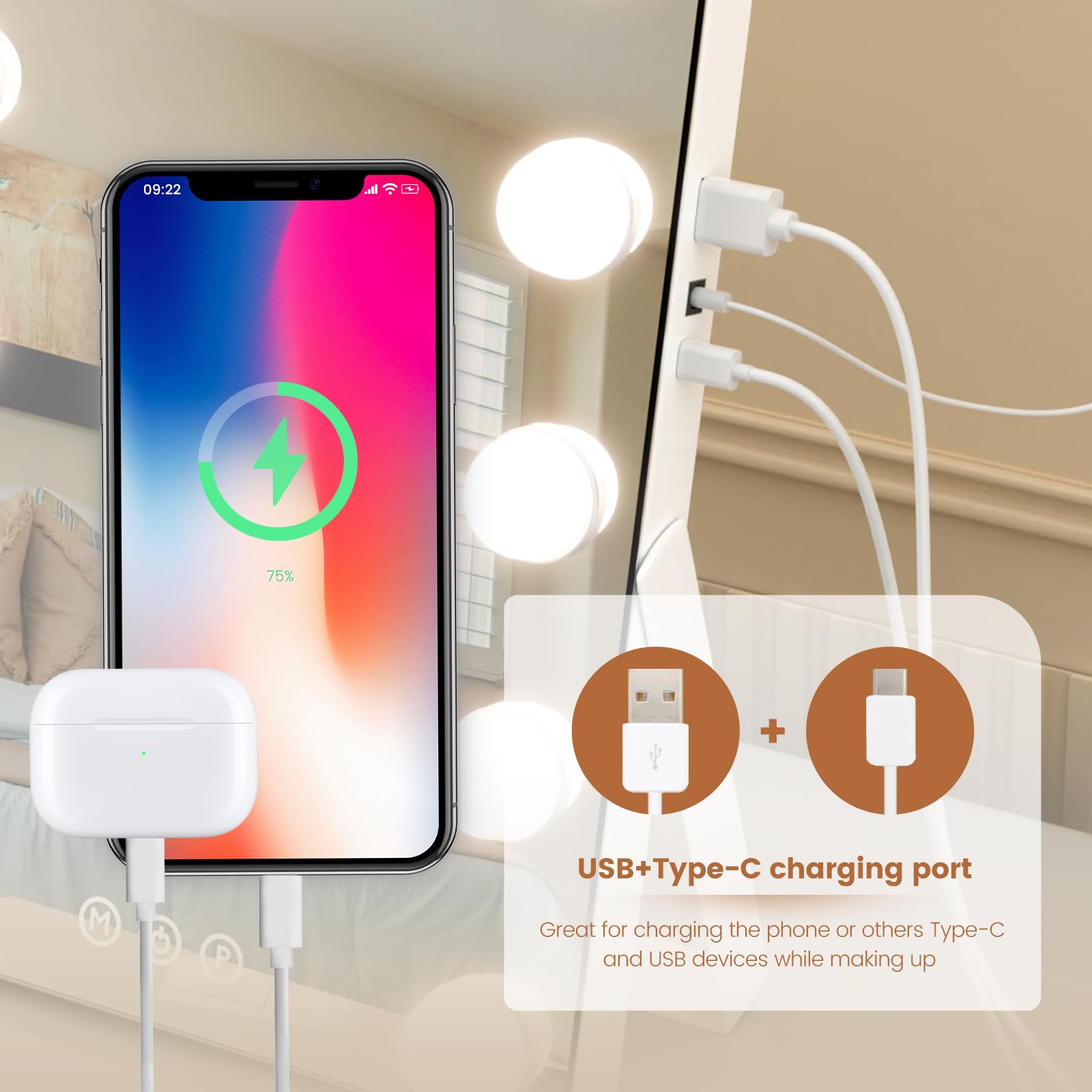 Ajjssa Hollywood Vanity Mirror, 11''X 14'' Hollywood Lighted Makeup Mirror With Detachable 10X Magnification & 11Dimmable 3 Colo