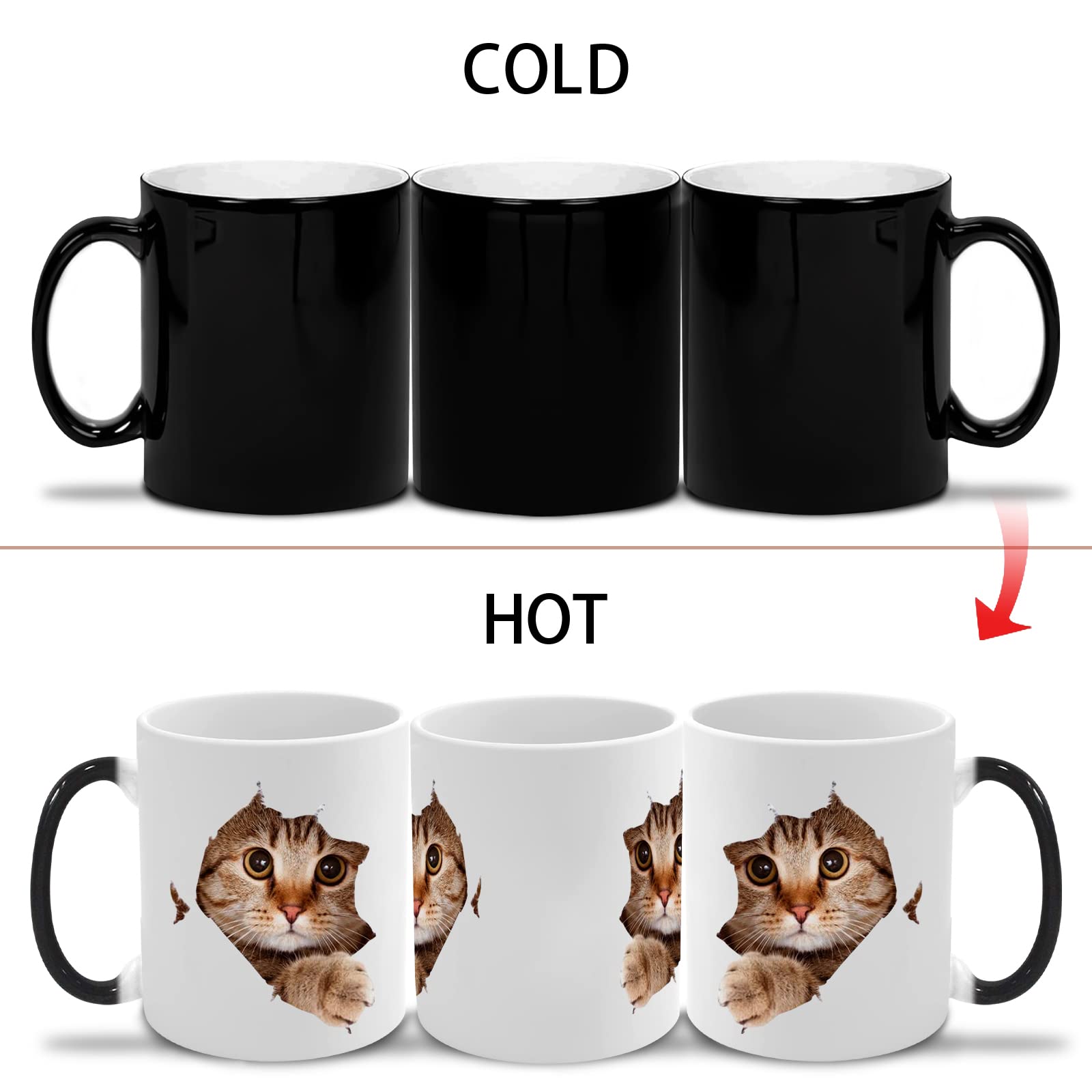 Caliamary Heat Changing Mug  Funny Cat Heat Changing Ceramic Coffee Mug  11 oz Heat Sensitive Color Changing Coffee Mug Cup  Cute Xmas Gift Mug for Women Men Kids (Cat)