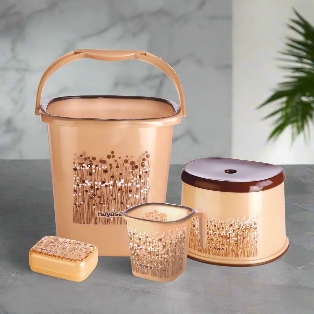 Nayasa Square Ring Funk Plastic Set For Bathroom | 18 Liters Bucket & 1.5 Liters Mug, Bathroom Accessories Set, Bathroom Bucket 
