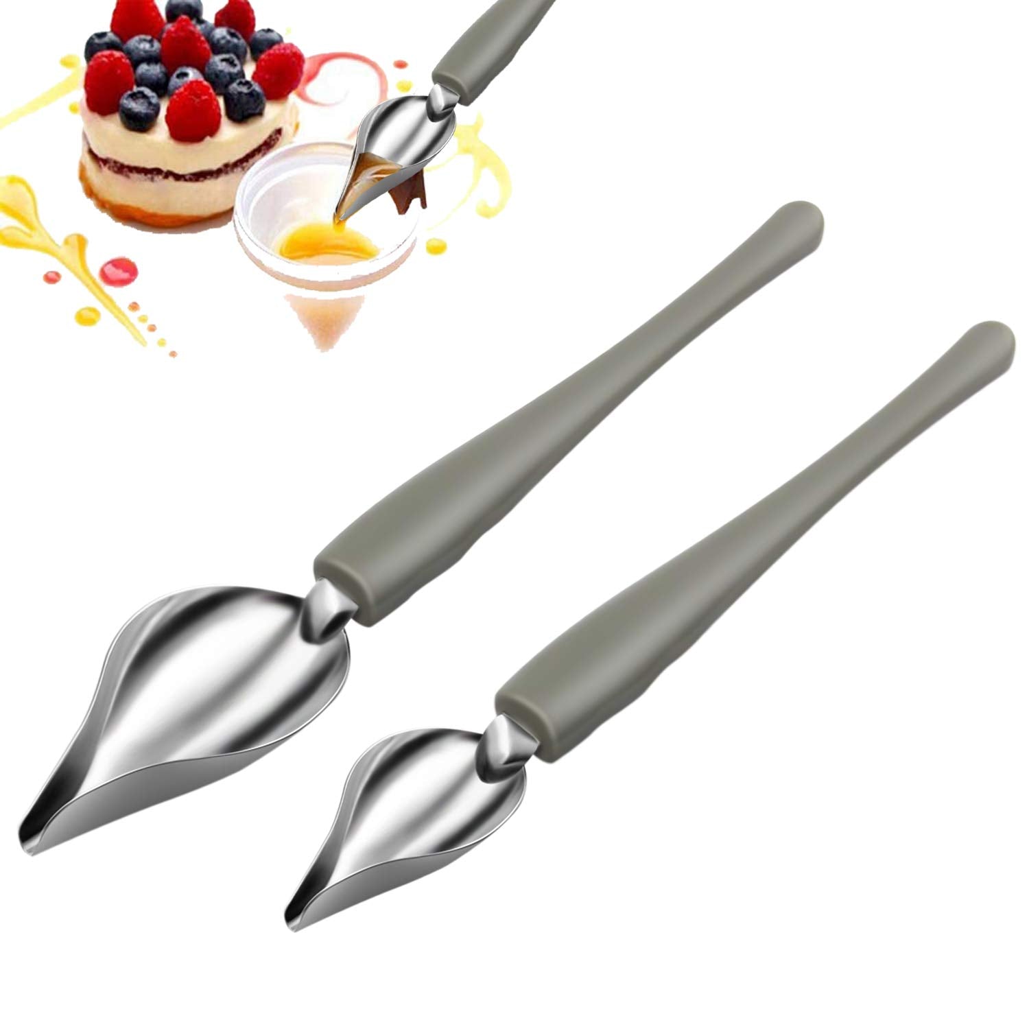 Culinary Precision Drawing Decorating Spoon Set, 2Pcs Drizzle Spoons,Professional Chocolate Spoon Filter Spoons,Plating Decorati