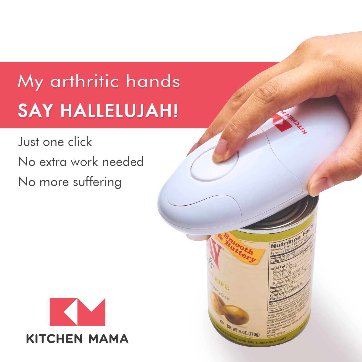 Kitchen Mama Auto Electric Can Opener Open Your Cans With A Simple Press Of Button - Automatic, Hands Free, Smooth Edge, Food-Sa