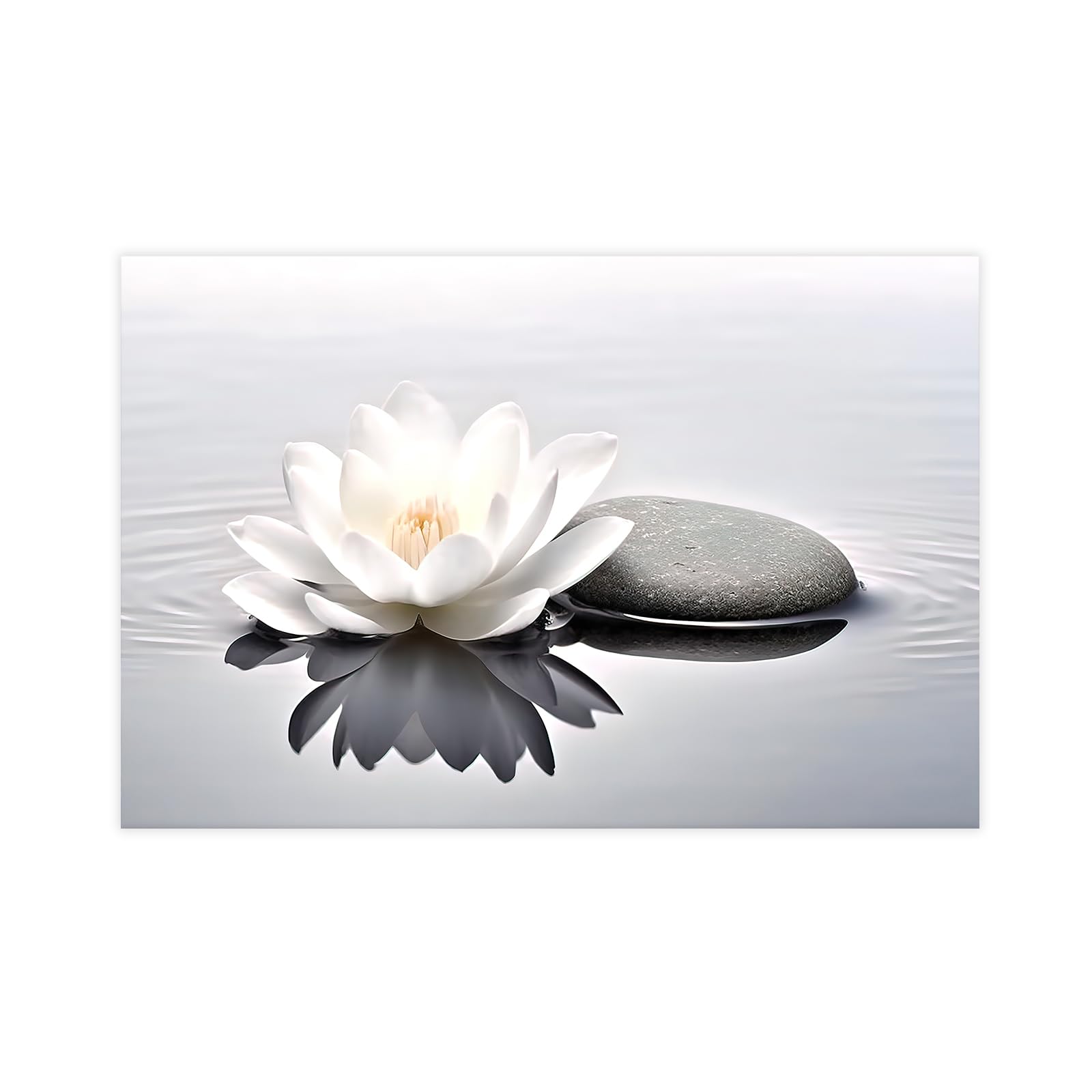 Ccwacpp Zen Canvas Wall Art White Lotus Bloom In Water Picture Flowers Stone Spa Painting For Yoga Meditation Room Bathroom Prin