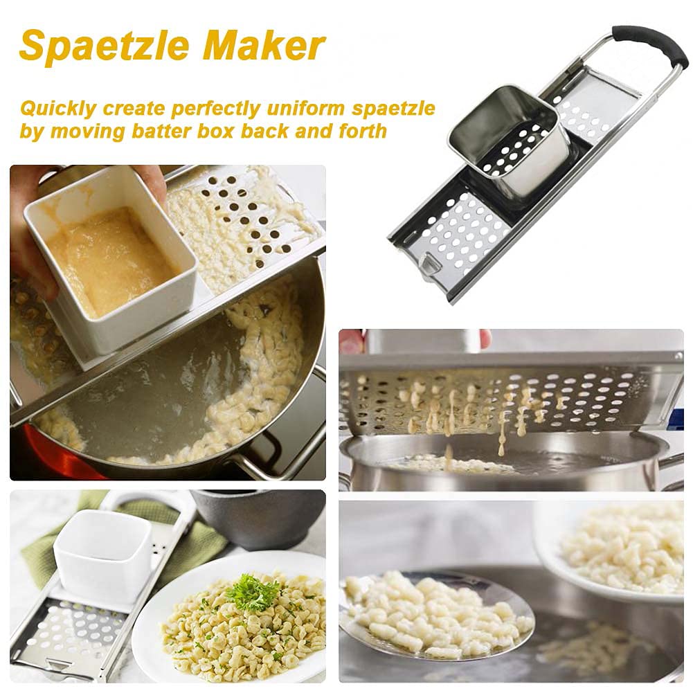 Tsongho Stainless Steel Spaetzle Maker Noodle Dumpling With Safety Pusher Comfort Rubber Grip Handle, Silver, Tk-S-001