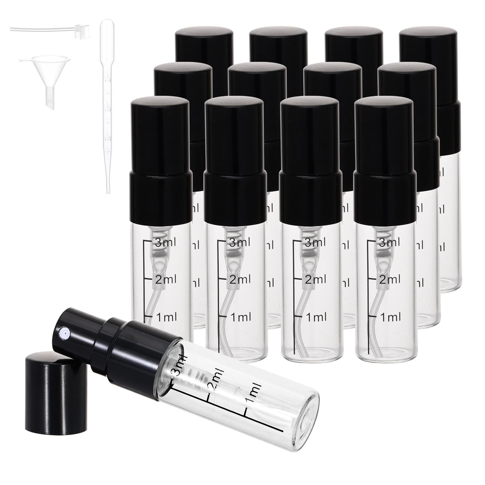 Beomeen 12Pcs 3Ml Clear Glass Perfume Travel Refillable Spray Bottles, Mini Perfume Bottle Empty, Portable Cologne Atomizer Spra