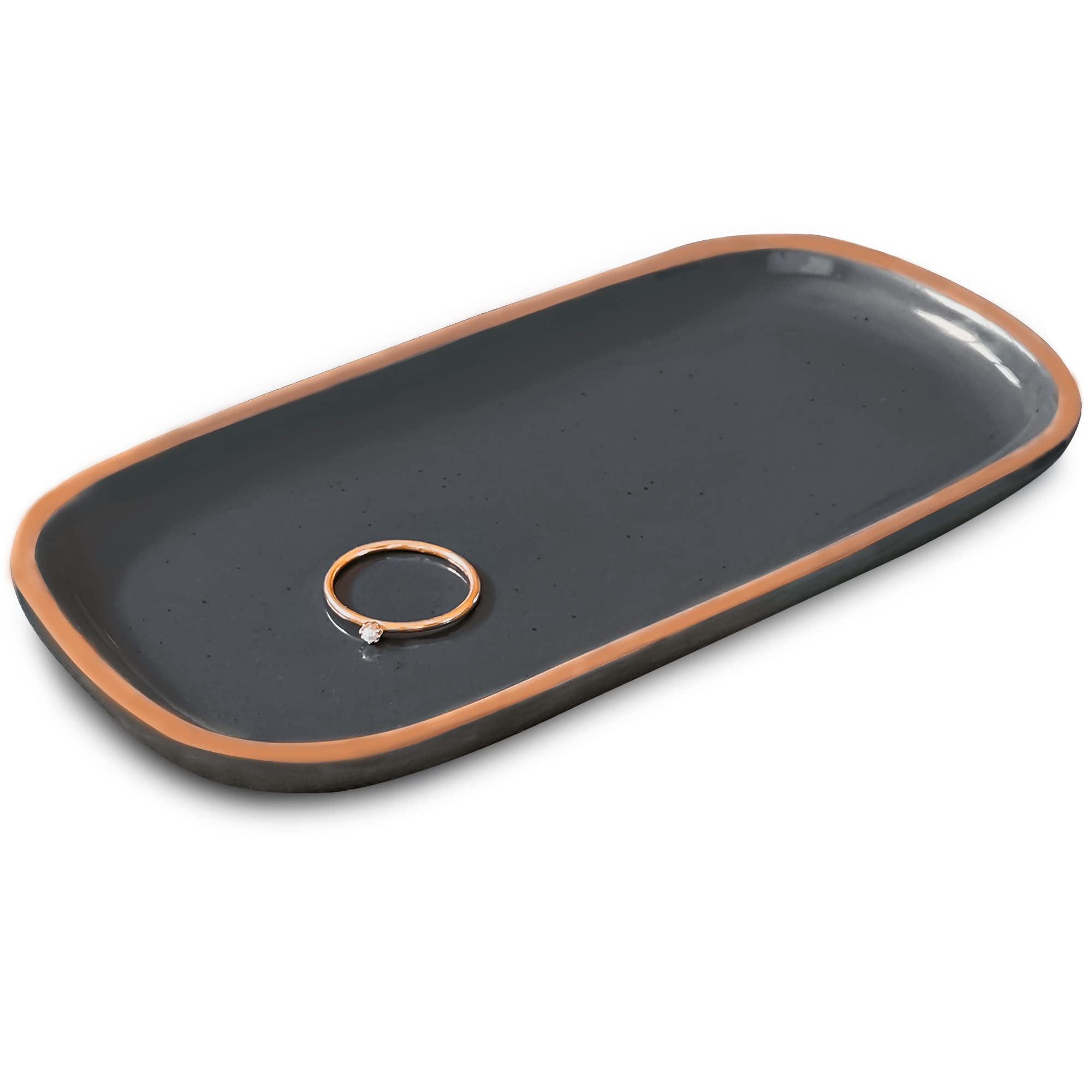 Mora Ceramic Decorative Tray - Rectangle 6.4In Dish For Jewelry, Perfume, Makeup, Accessories, Candle, In The Bathroom Vanity, B