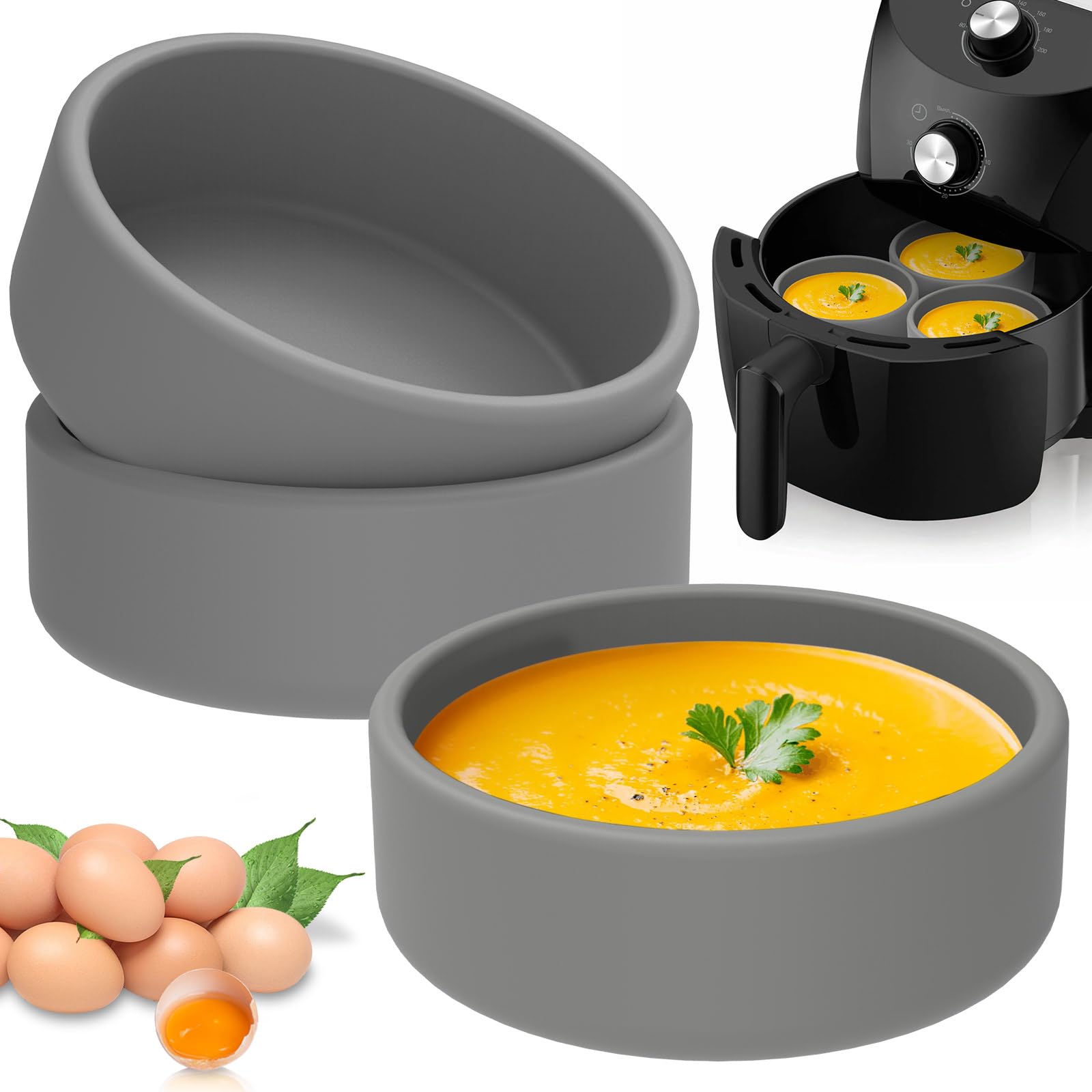 3Pcs Air Fryer Egg Mold, Reusable Egg Bite Maker, Nonstick Silicone Egg Molds, Microwave Egg Cooker, Silicone Egg Poacher Cups,