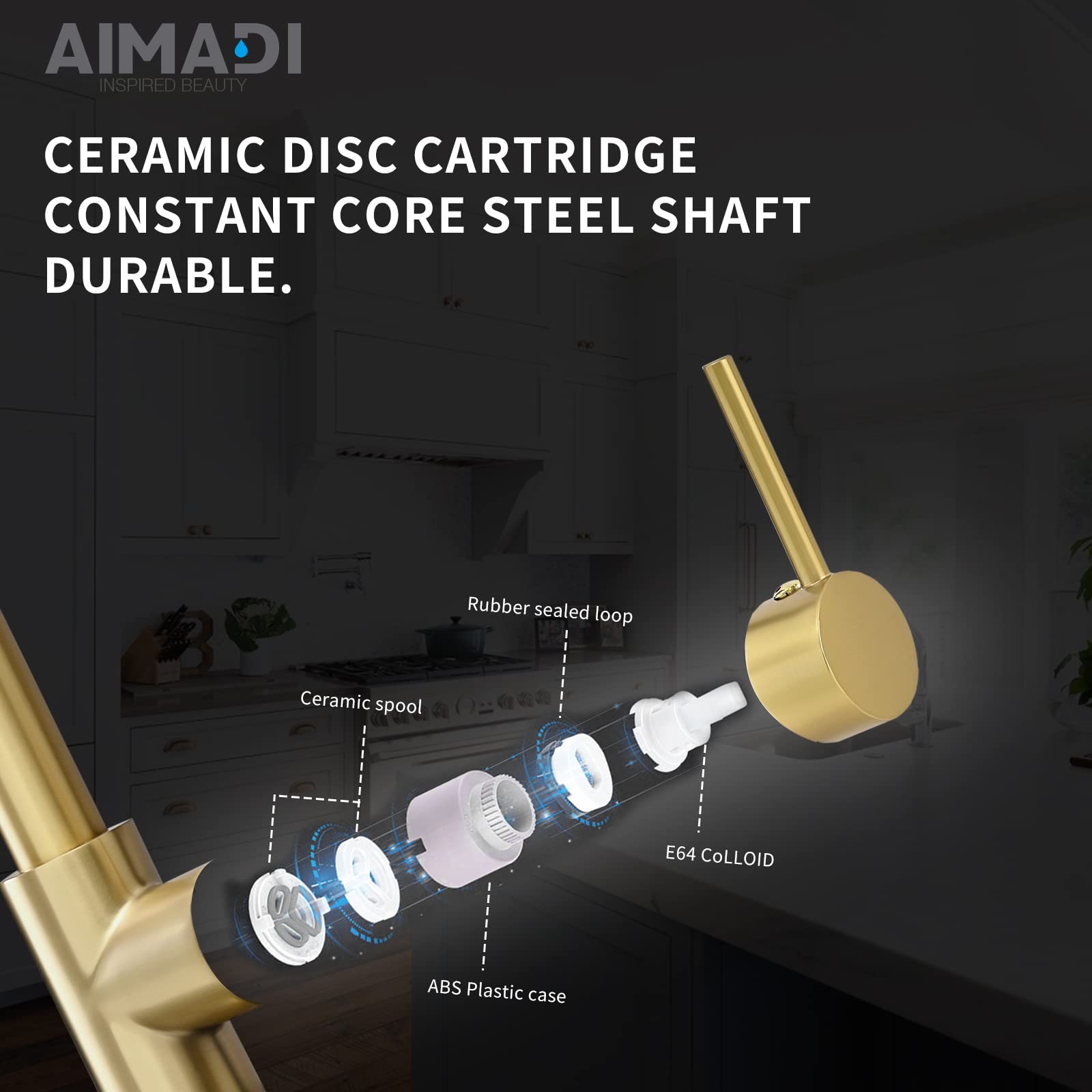 Brushed Gold Kitchen Faucet, Aimadi Kitchen Faucets With Pull Down Sprayer Single Handle One Hole Faucet For Farmhouse Gold Fauc