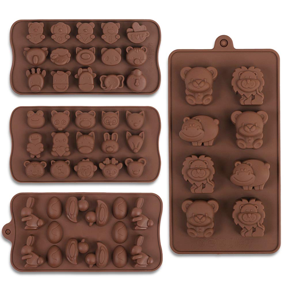 Cozihom Diverse Animal Silicone Chocolate Making Molds, Food Grade Silicone For Chocolate, Candy, Ice Cube, Dog Treats. 4 Pcs