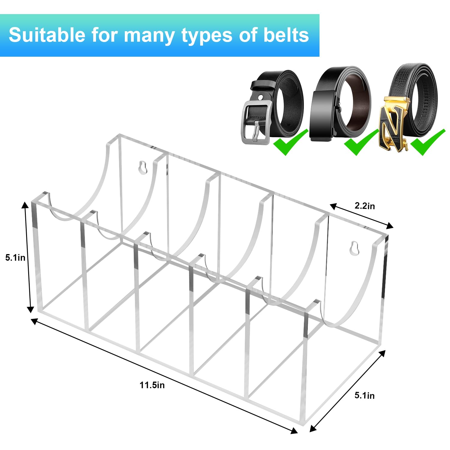 Gti Belt Organizer,Acrylic 5 Compartments Belt Organizer For Closet And Wall,Belt Storage Holder For Drawer,Clear Belt Display C