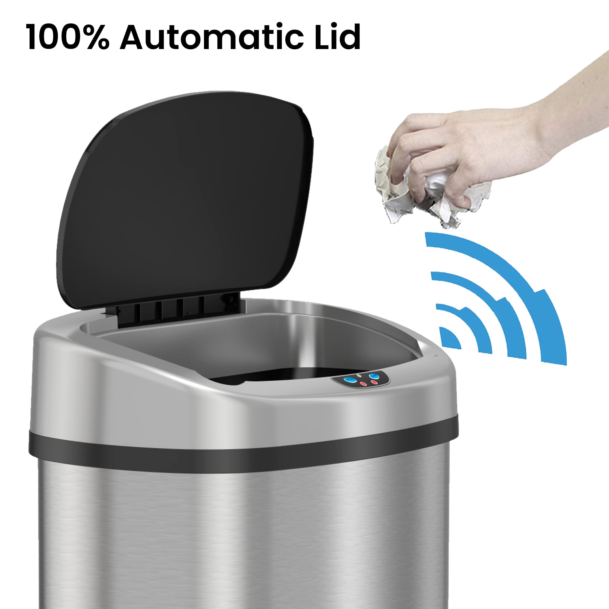 Sensorcan 13 Gallon Automatic Touchless Sensor Kitchen Trash Can With Ac Adapter And Odor Filter Kit, Stainless Steel, Oval Shap