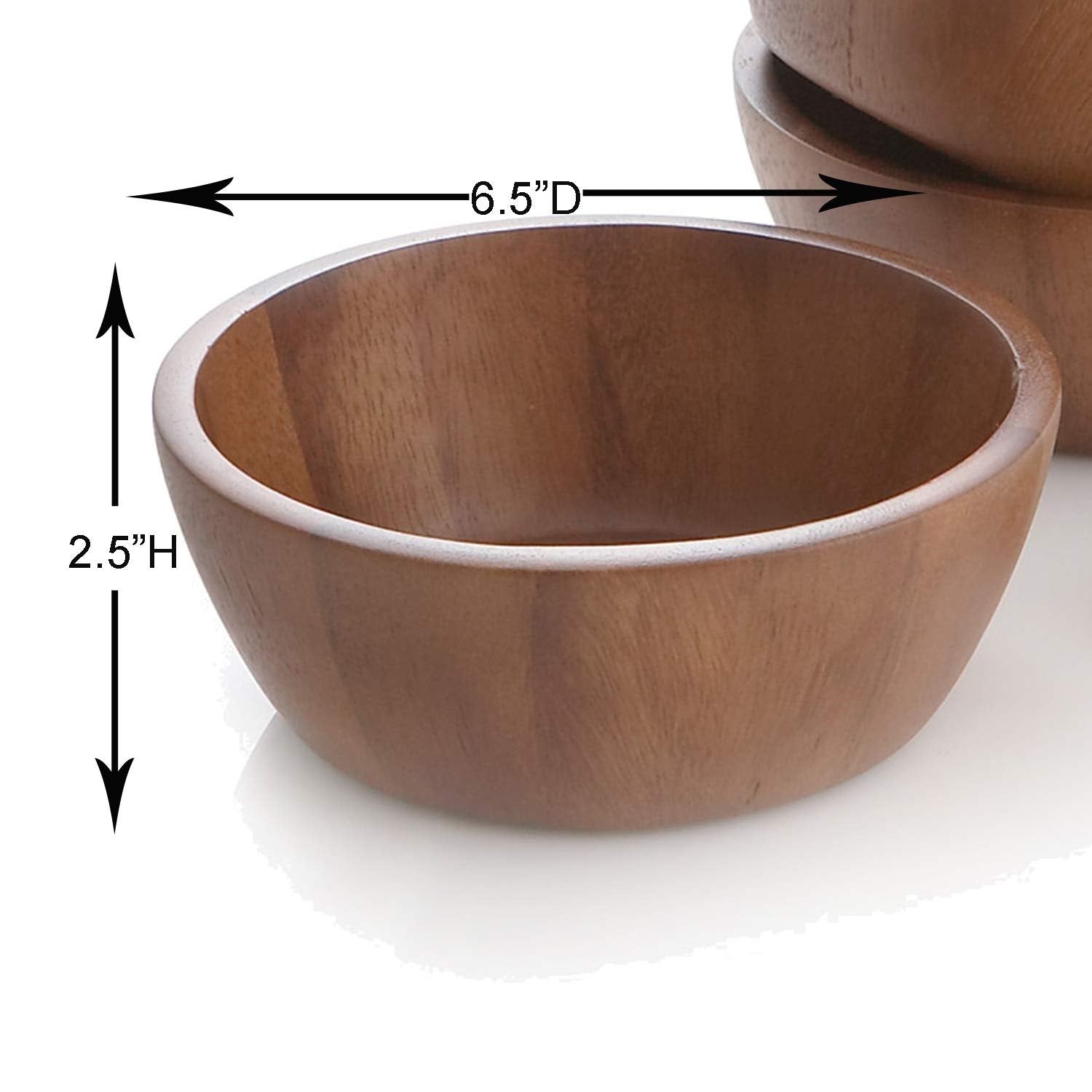 Woodard & Charles Set Of 4 Acacia Wood Individual Serving Bowls For Salads, Fruits, Snacks, Nuts, Candy, 6 1/2'' X 2 1/2''