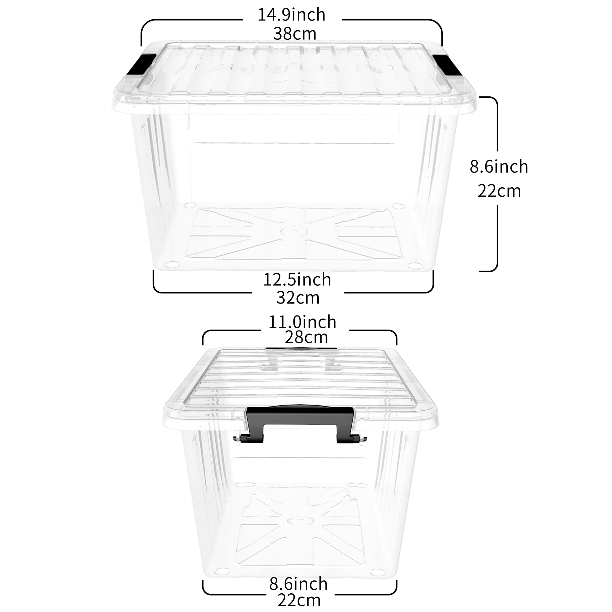 Cetomo Plastic Storage Bin Box Stackable And Nestable With Lid And Secure Latching Buckles, Clear, 18Qt X 6, Pack Of 6