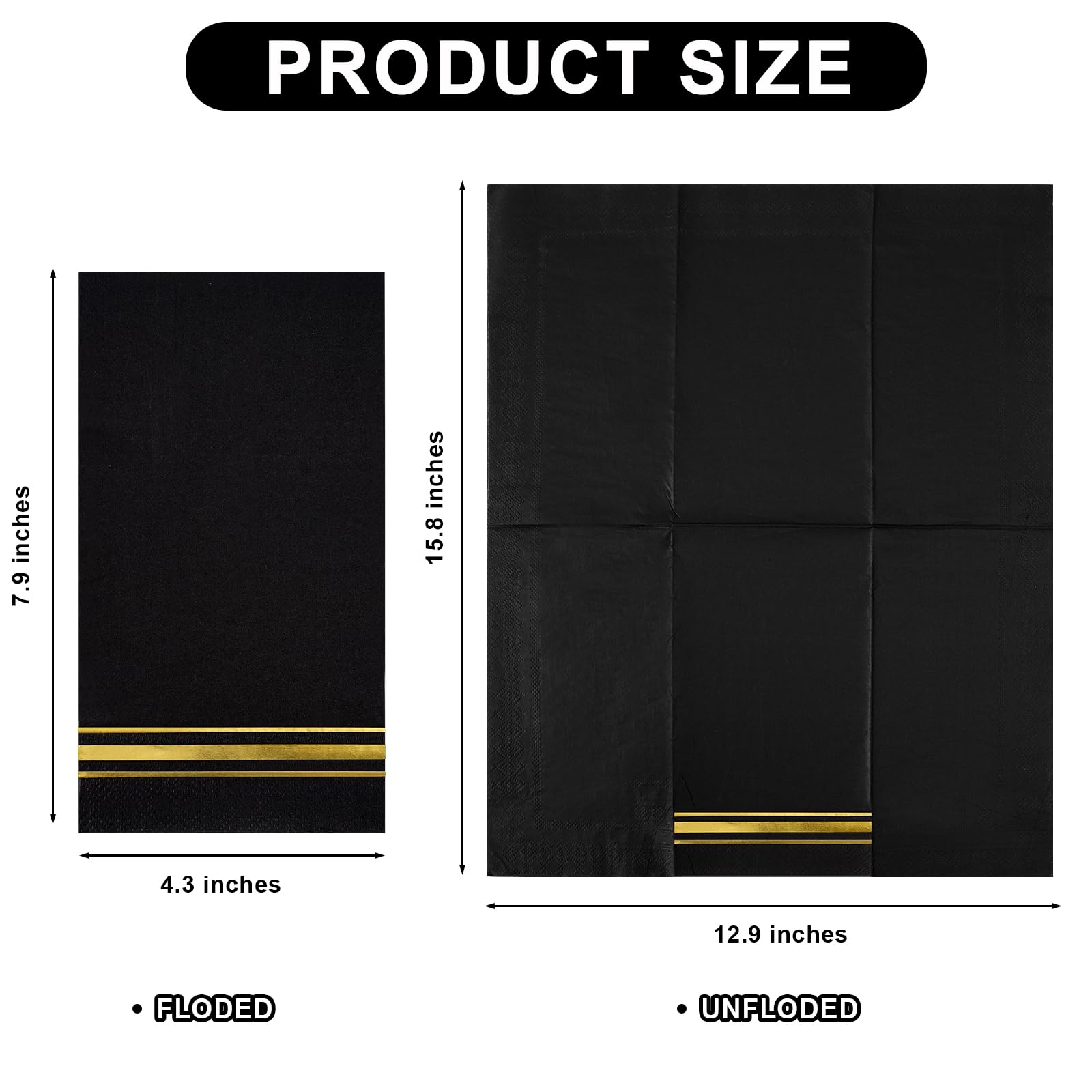 100 Gold Trim Lined Paper Napkins Black Elegant Dinner Napkins, 3 Ply Gold Foil Guest Napkins Disposable Hand Towels For Bathroo