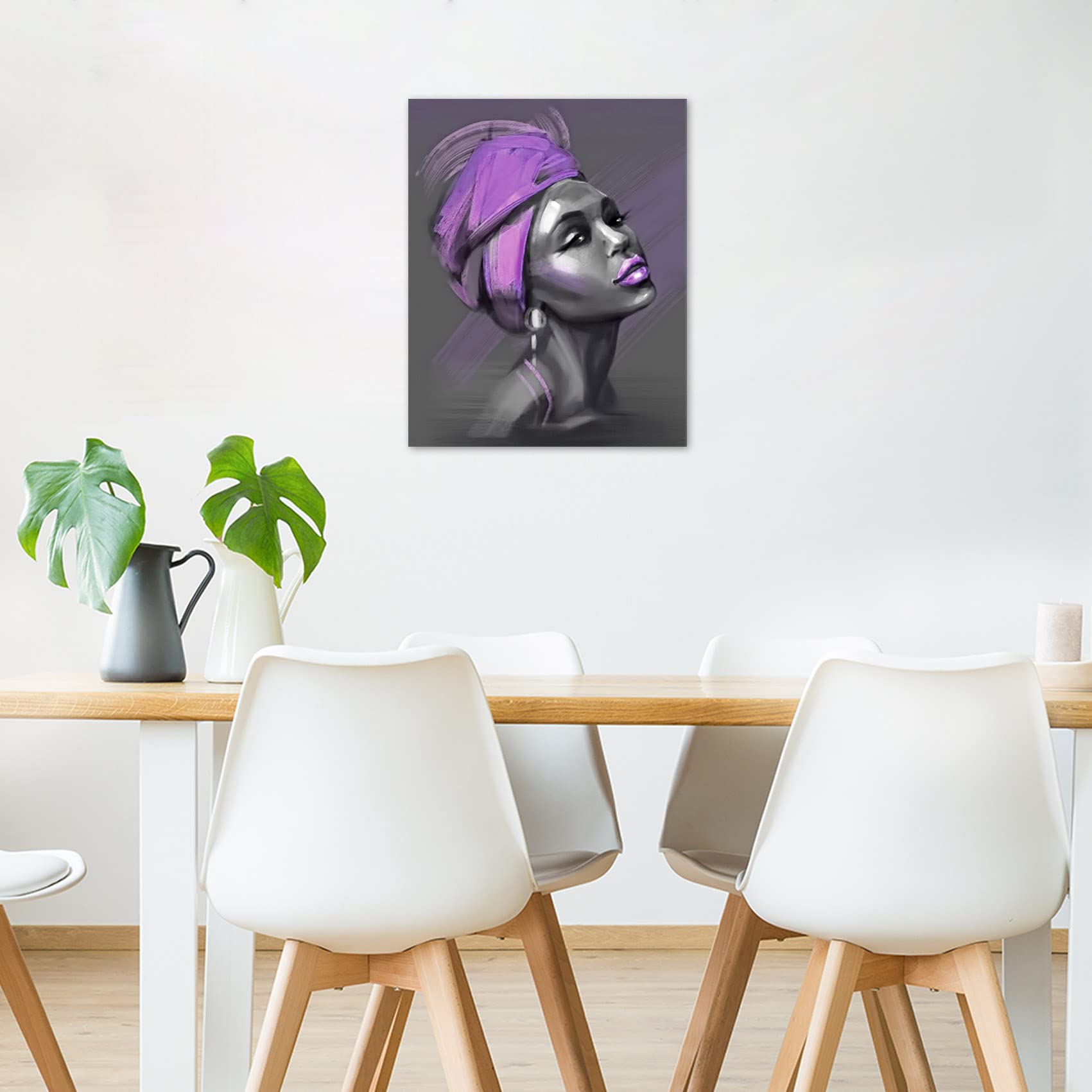 LB African American Women Canvas Wall Art  Beauty Black Woman Purple Hair Canvas Art  Abstract Minimalist Painting Wall Decor for Living Room Bedroom Bathroom Home Decor Ready to Hanging 12x16 Inch