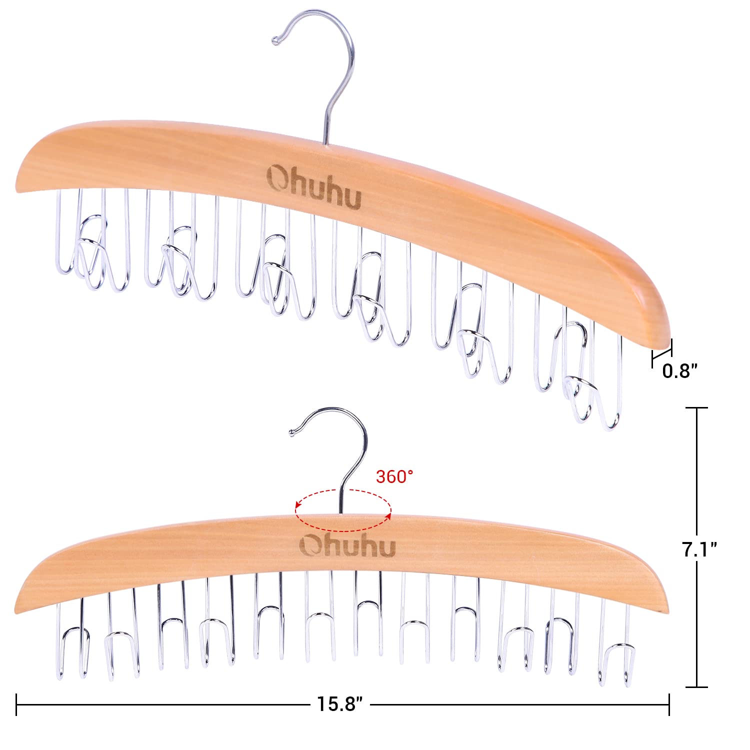 Belt Hanger Organizer For Closet: Ohuhu 12 Hooks Max 36 Belts Tie Rack Wooden Belt Holder For Storage 360 Degree Rotating Space