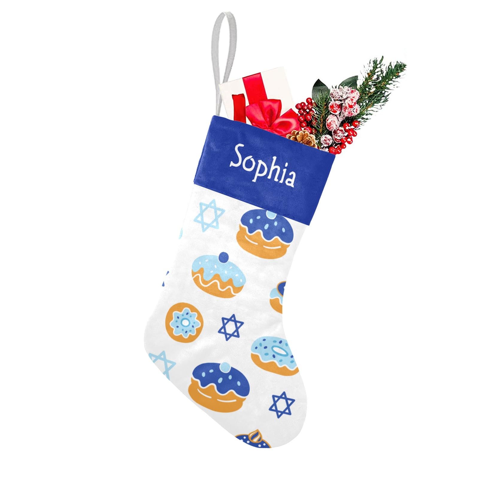 SunFancyCustom Hanukkah Donut Pattern Christmas Stockings Personalized Holiday Xmas Party Gift Bag Socks Home Decor 17.52 x 7.87