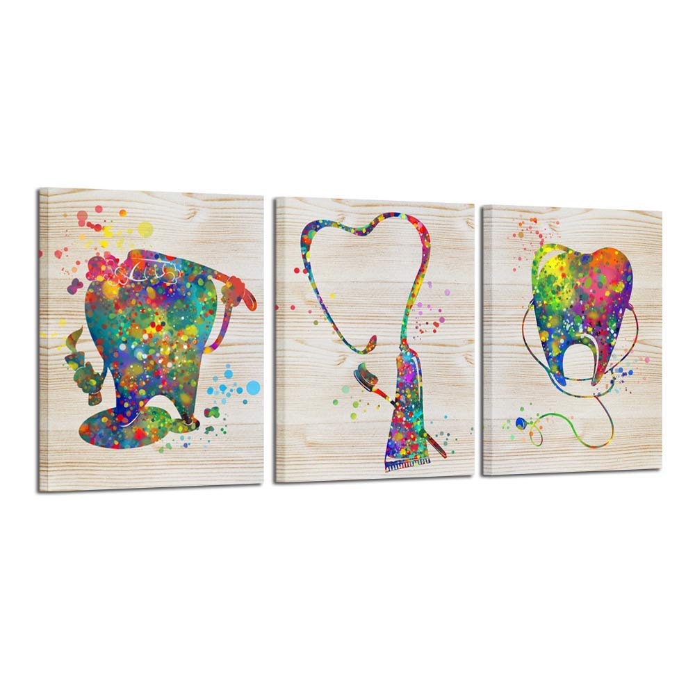 Kreative Arts Brush Your Teeth Framed Canvas Art For Kids Bathroom Watercolor Painting Funny Poster Prints Teeth Anatomy Stomato