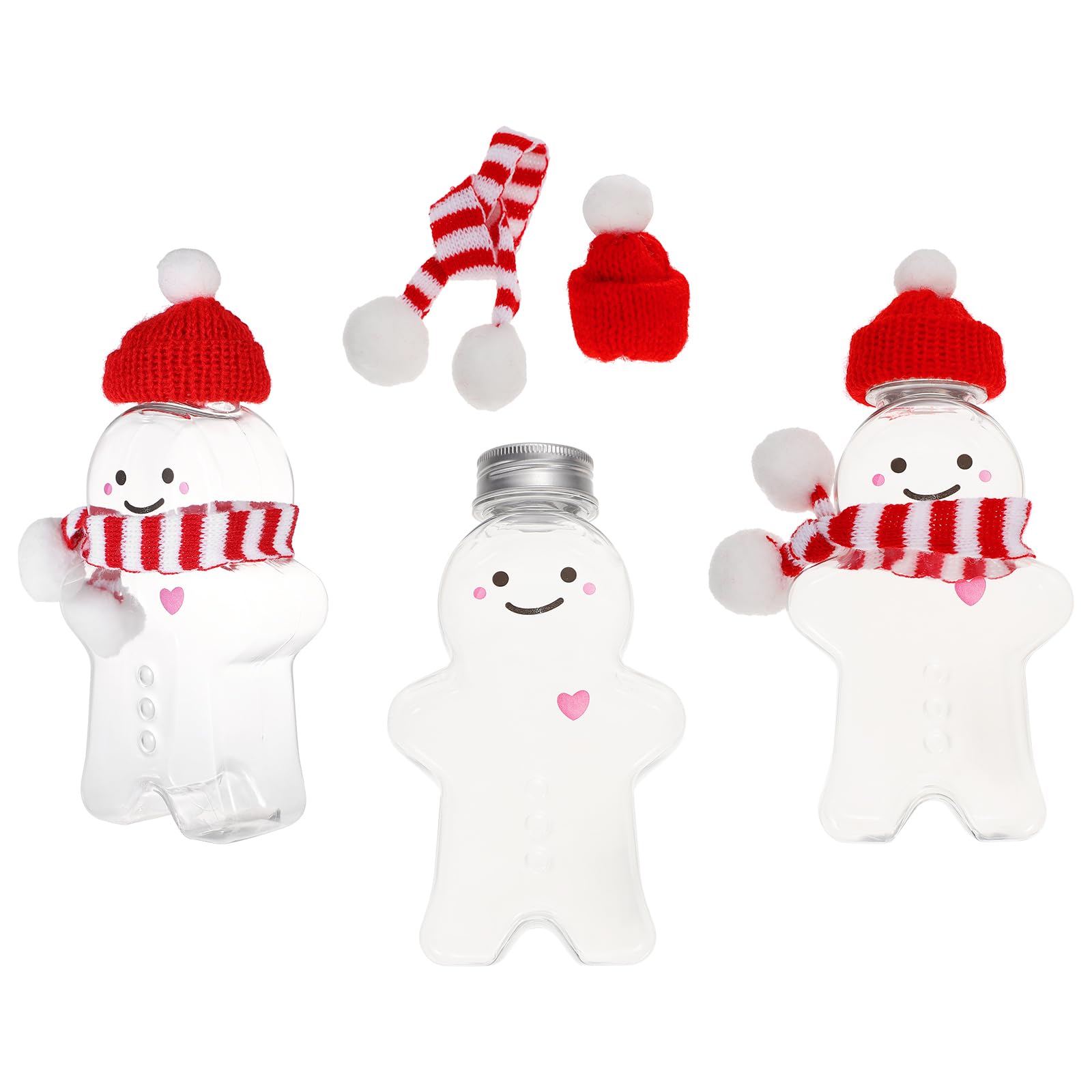 Kisangel 3 Sets Christmas Gingerbread Man Water Bottles Reusable Plastic Juice Bottles with Caps Empty Bottles for Drinks 350ml 