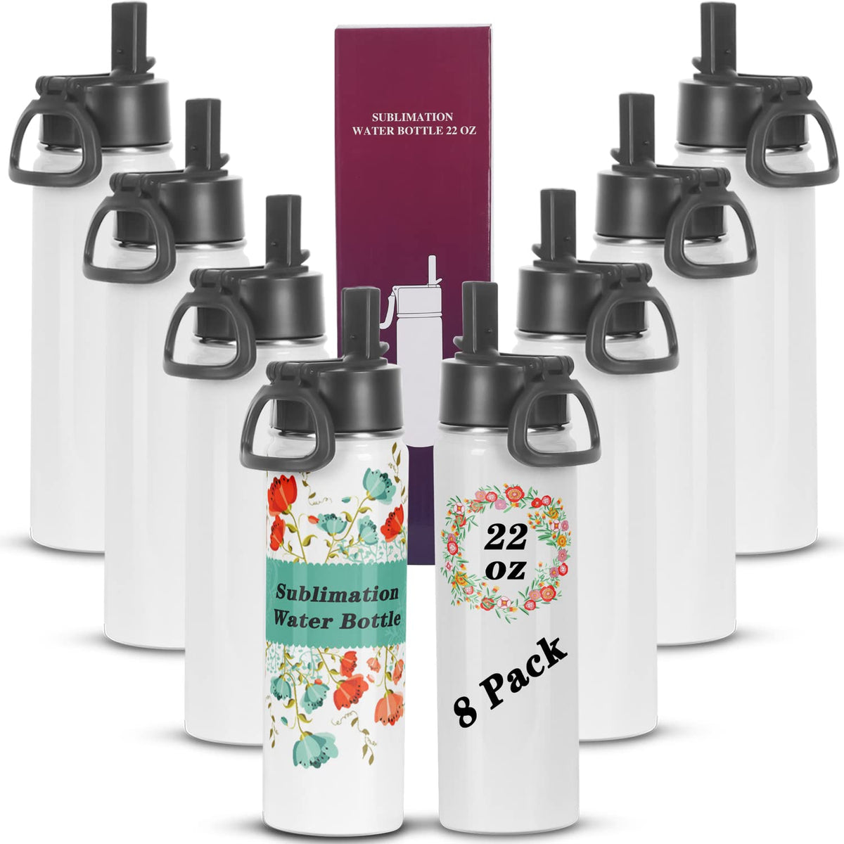 Draheri Sublimation Sports Water Bottle Blanks, 22 Oz Sublimation Tumblers, Double Wall Stainless Steel Sports Water Bottle Flas