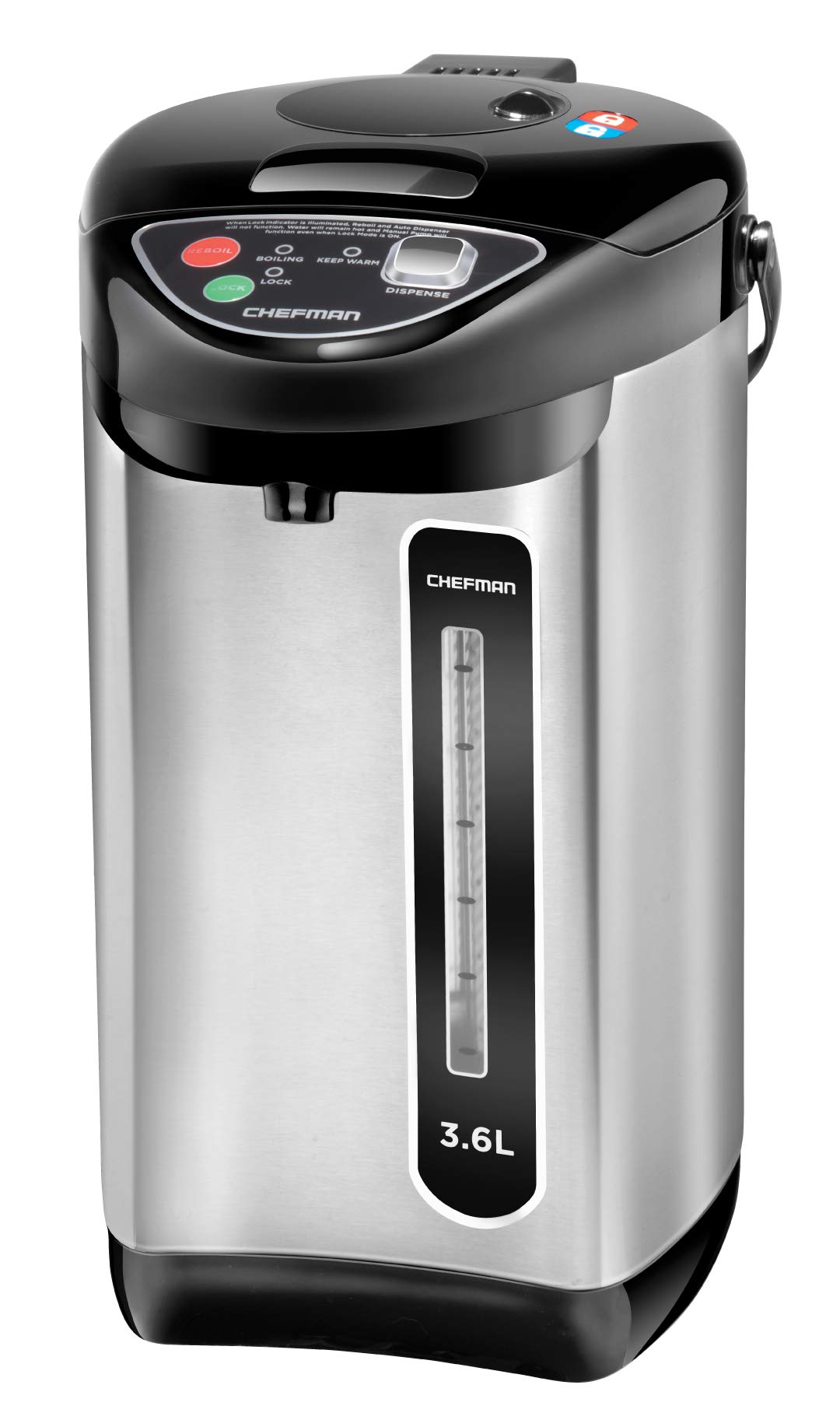 Chefman Electric Hot Water Pot Urn W/Auto & Manual Dispense Buttons, Safety Lock, Instant Heating For Coffee & Tea, Auto-Shutoff