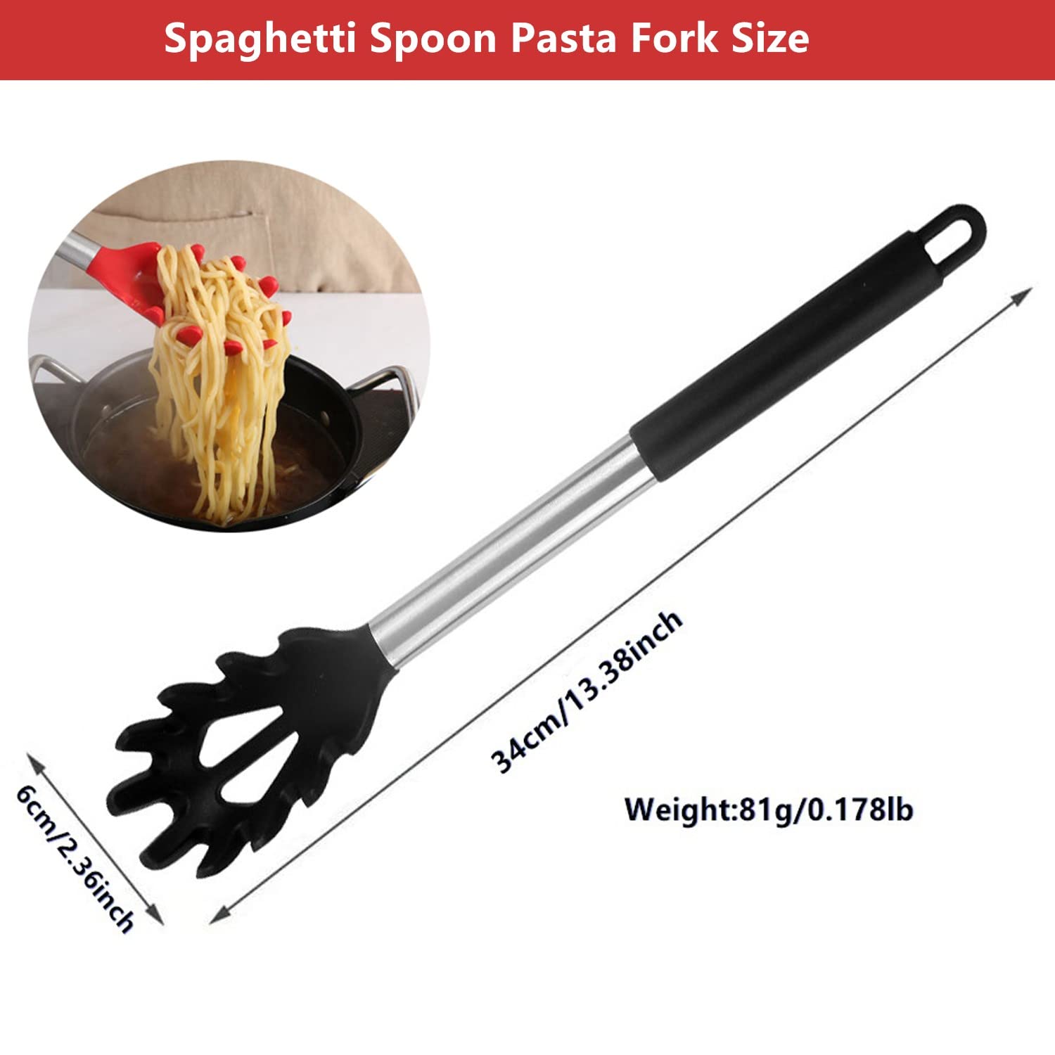 Jxjyzln Silicone Pasta Fork,Spaghetti Spoon Kitchen High Heat Resistant Noodle Spoon Server,Food Grade Pasta Spoon With Stainles