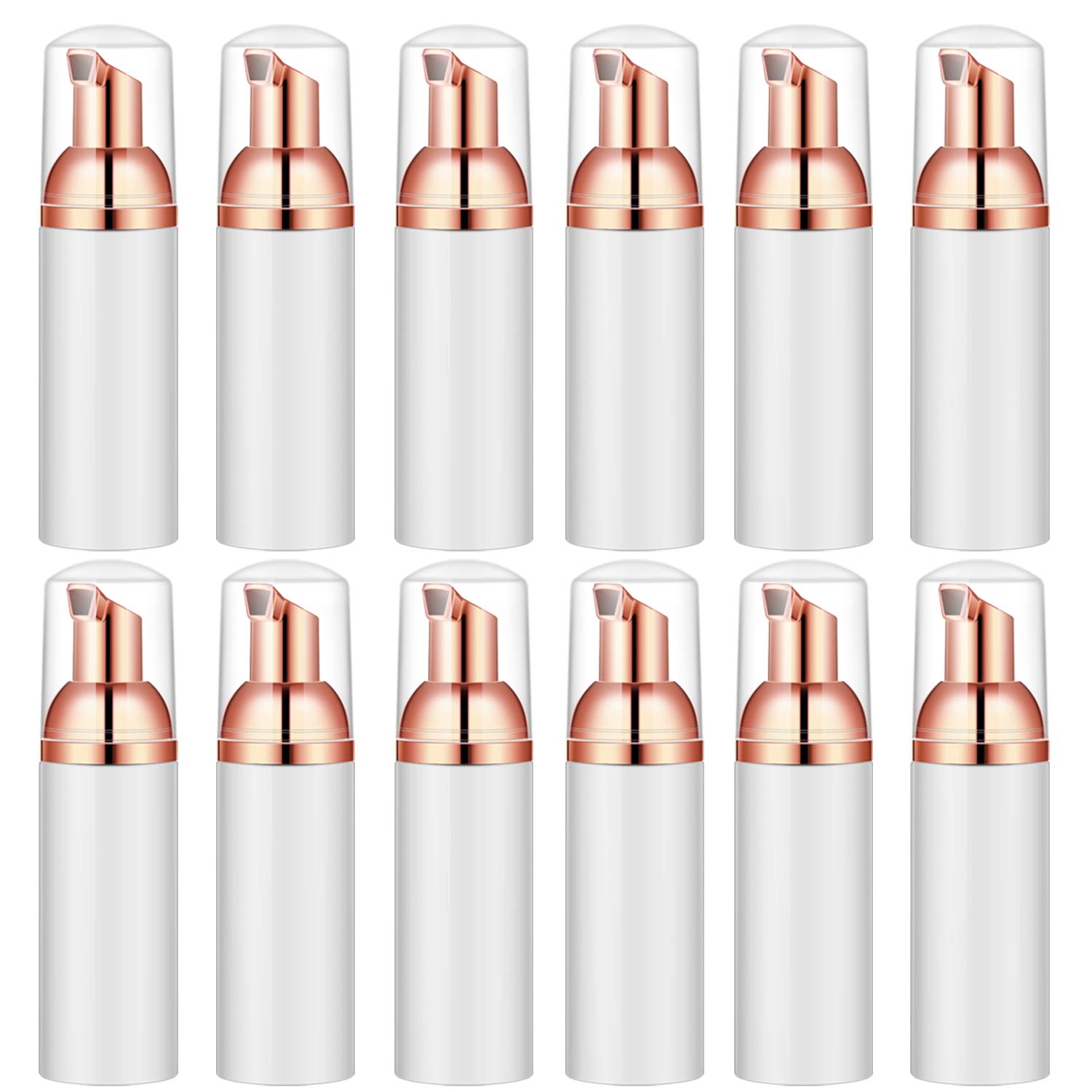 Lil Ray 2 Oz Empty White Foam Pump Bottle, Foamer Soap Dispenser For Lash Shampoo, Hand Soap, Foaming Cleaner(Rose Gold Pump, 12