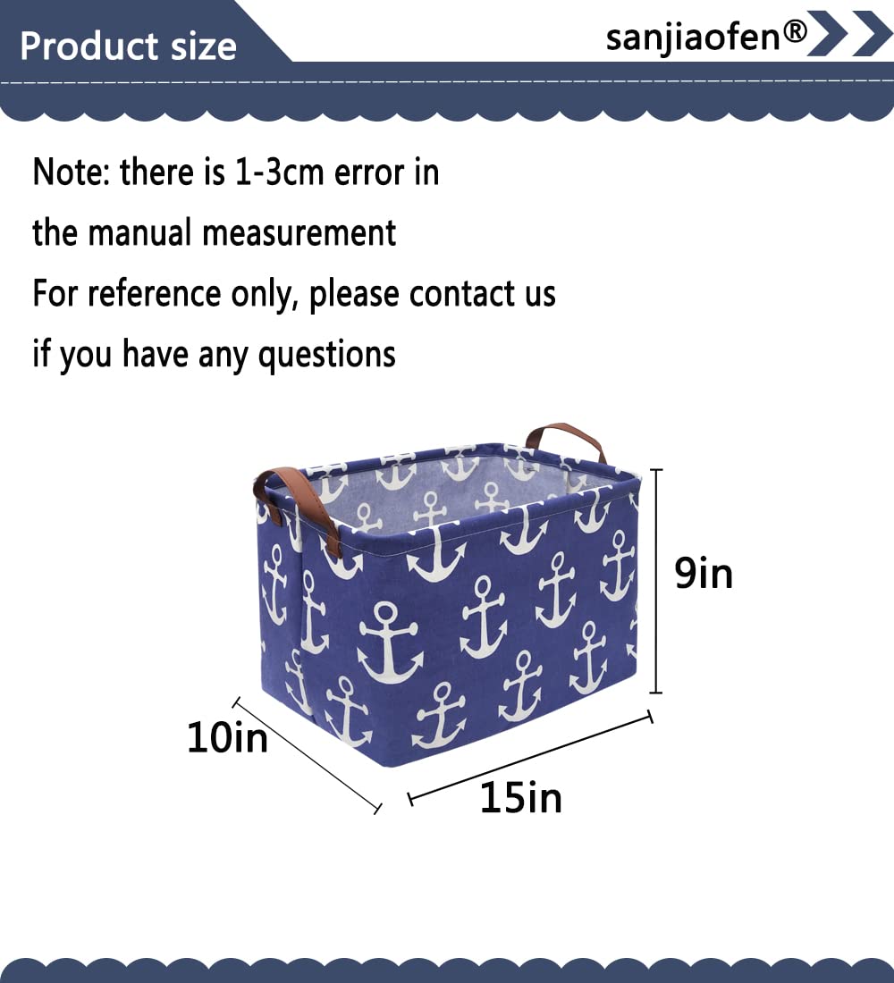 Sanjiaofen Rectangular Kids Storage Bins,Boys Storage Basket,Collapsible Toy Organizer Bin With Handles For Nautical Nursery Dec