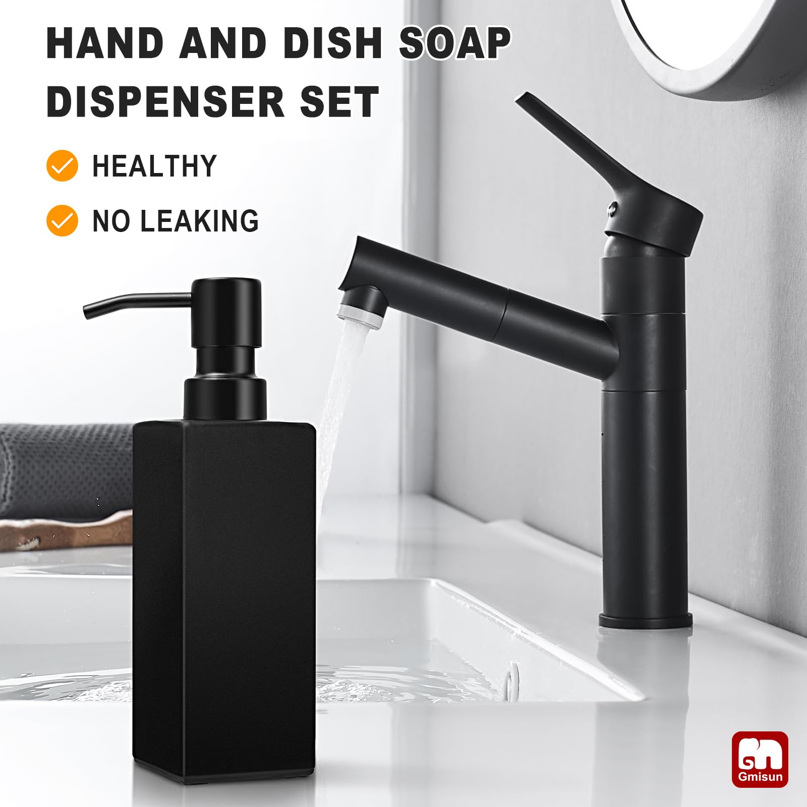 Gmisun Black Soap Dispenser, Soap Dispenser Bathroom, Glass Hand Soap Dispenser With Stainless Steel Pump, 12Oz Dish Soap Dispen