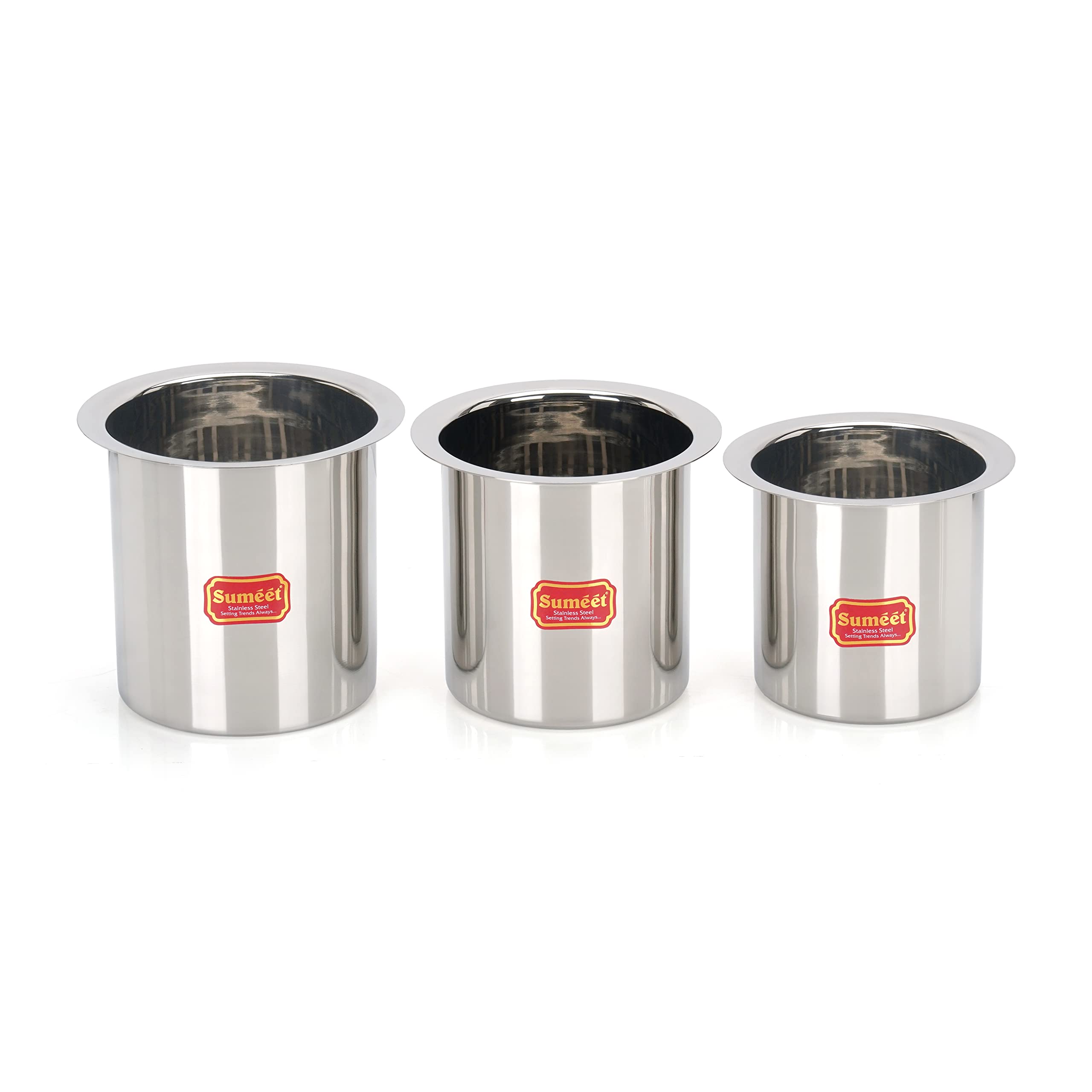 Sumeet Stainless Steel Ganj Milk Boiler Milk Pot Long Tapeli set of 3 Pieces (400ml  550ml  750ml)  Silver