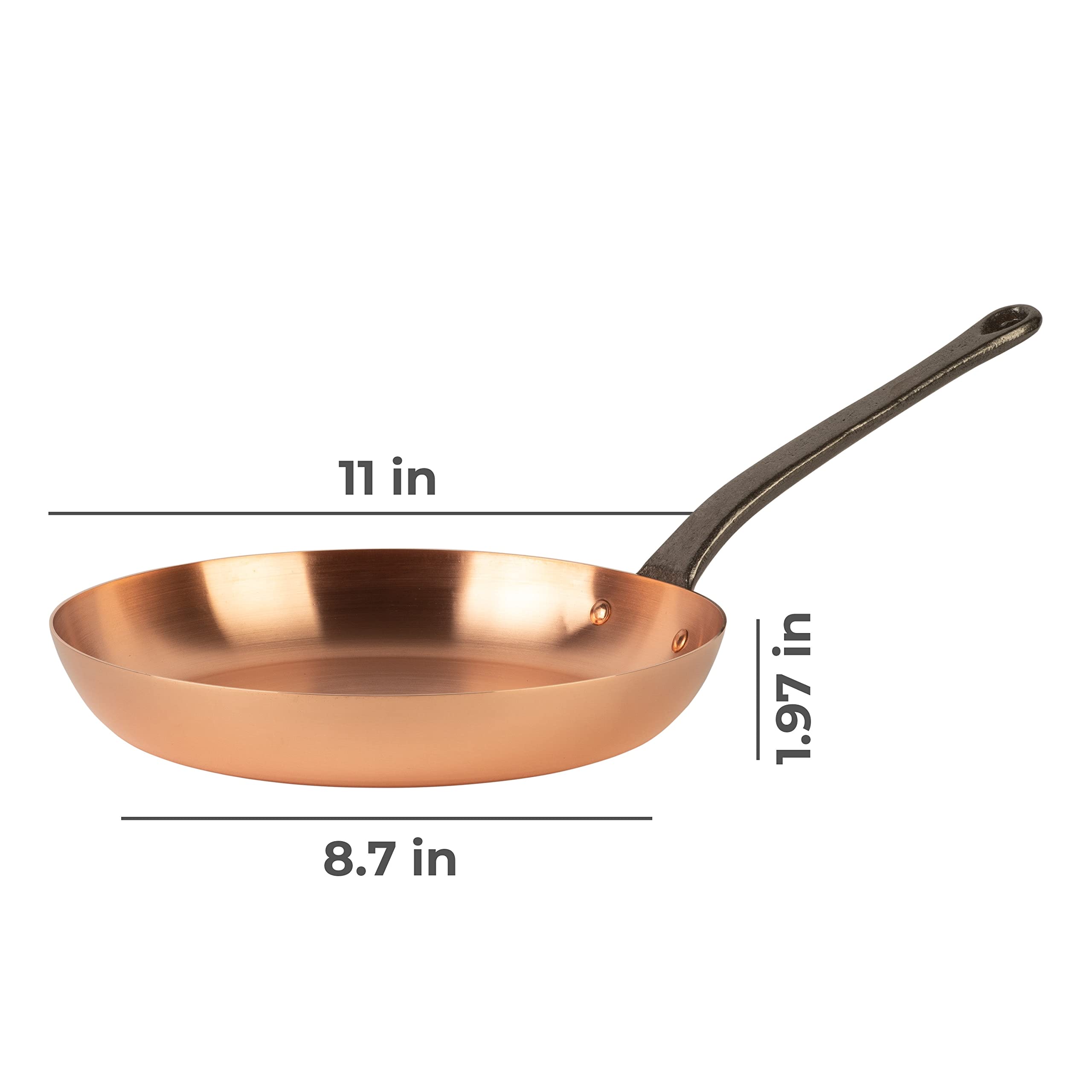 Cuisine Romefort Copper Frying Pan 11" Large Thick-Walled Skillet Model CR-20xx