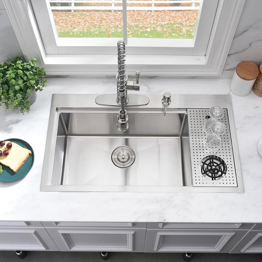 33X19 Drop In Kitchen Sink Workstation-Bokaiya 33 Inch Kitchen Sink With Glass Rinser Stainless Steel Drop In Workstation Sink 1