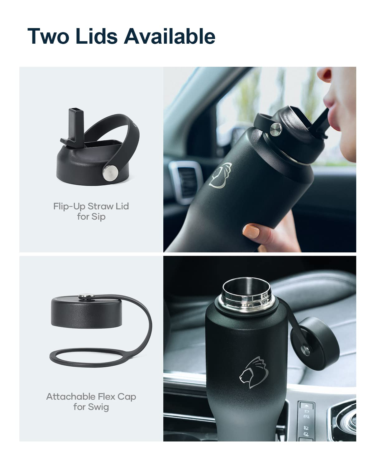 Buzio 40 Oz Insulated Water Bottle Tumbler With Straw And Lids (2 Lids), 40Oz Stainless Steel Water Bottles Fits In Any Car Cup