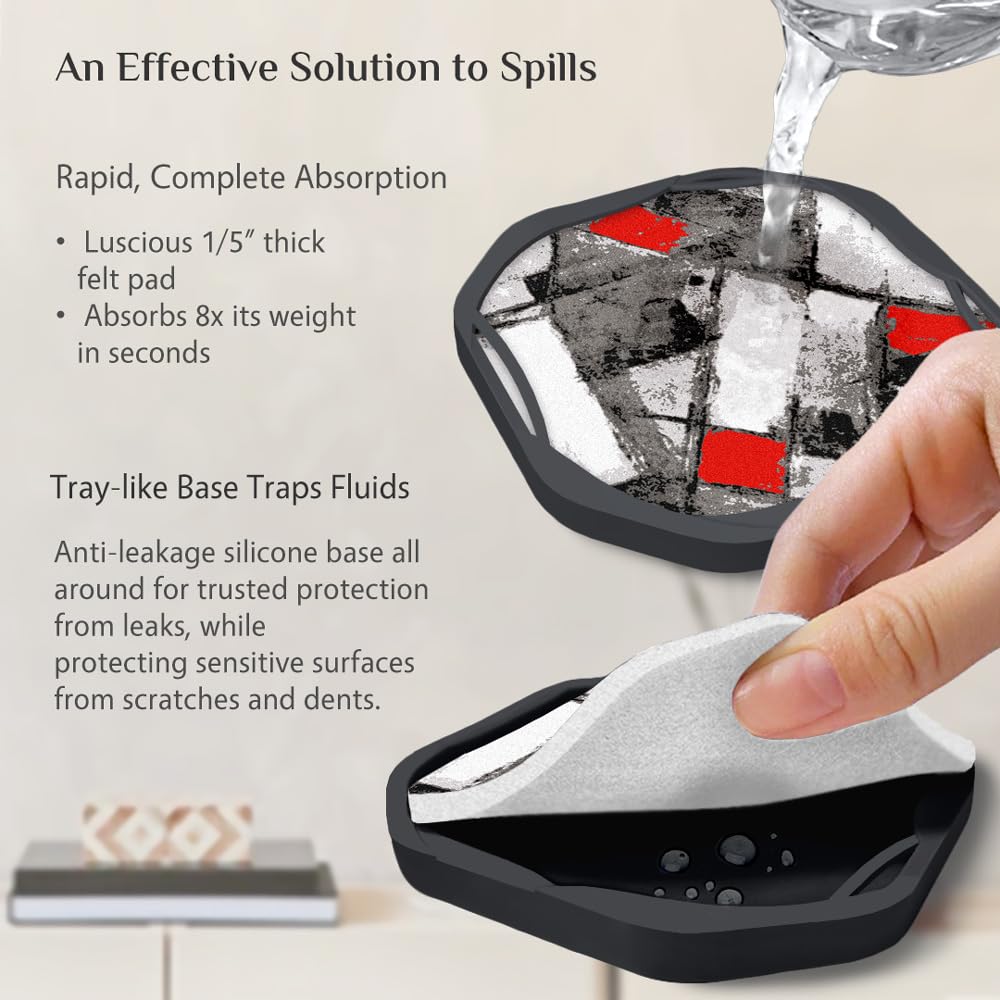 Umirro Cool Modern Absorbent Drink Coasters For Coffee Table, Black And Red, 4'', Set Of 4