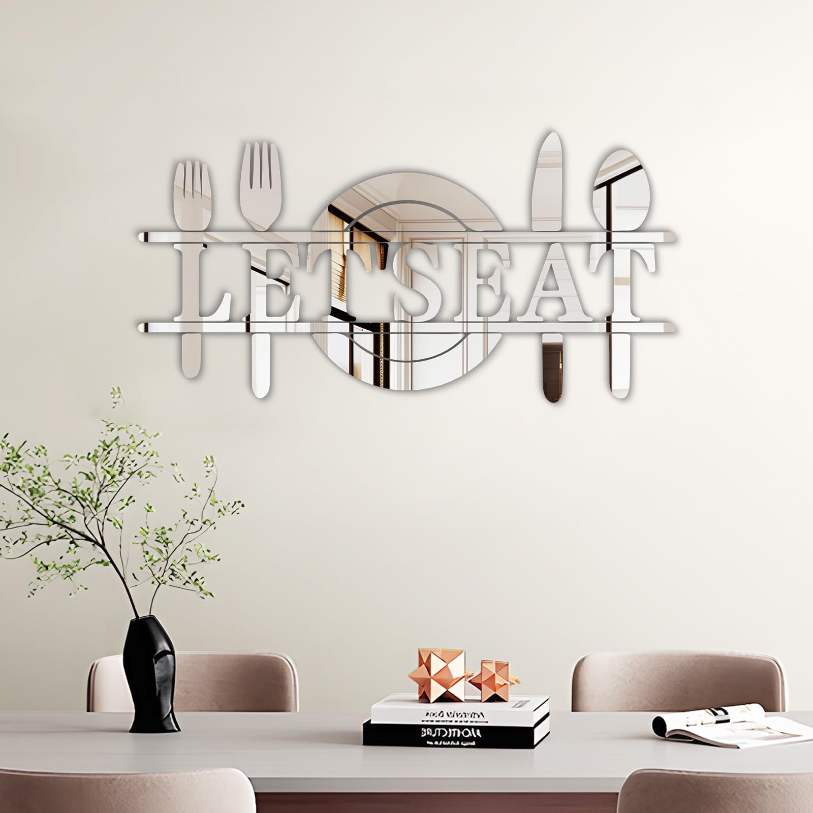 Doeean Let 'S Eat Wall Decor Letter Signs Acrylic Mirror Wall Decals Decorations Stickers For Kitchen Or Dining Room (Silver 26.